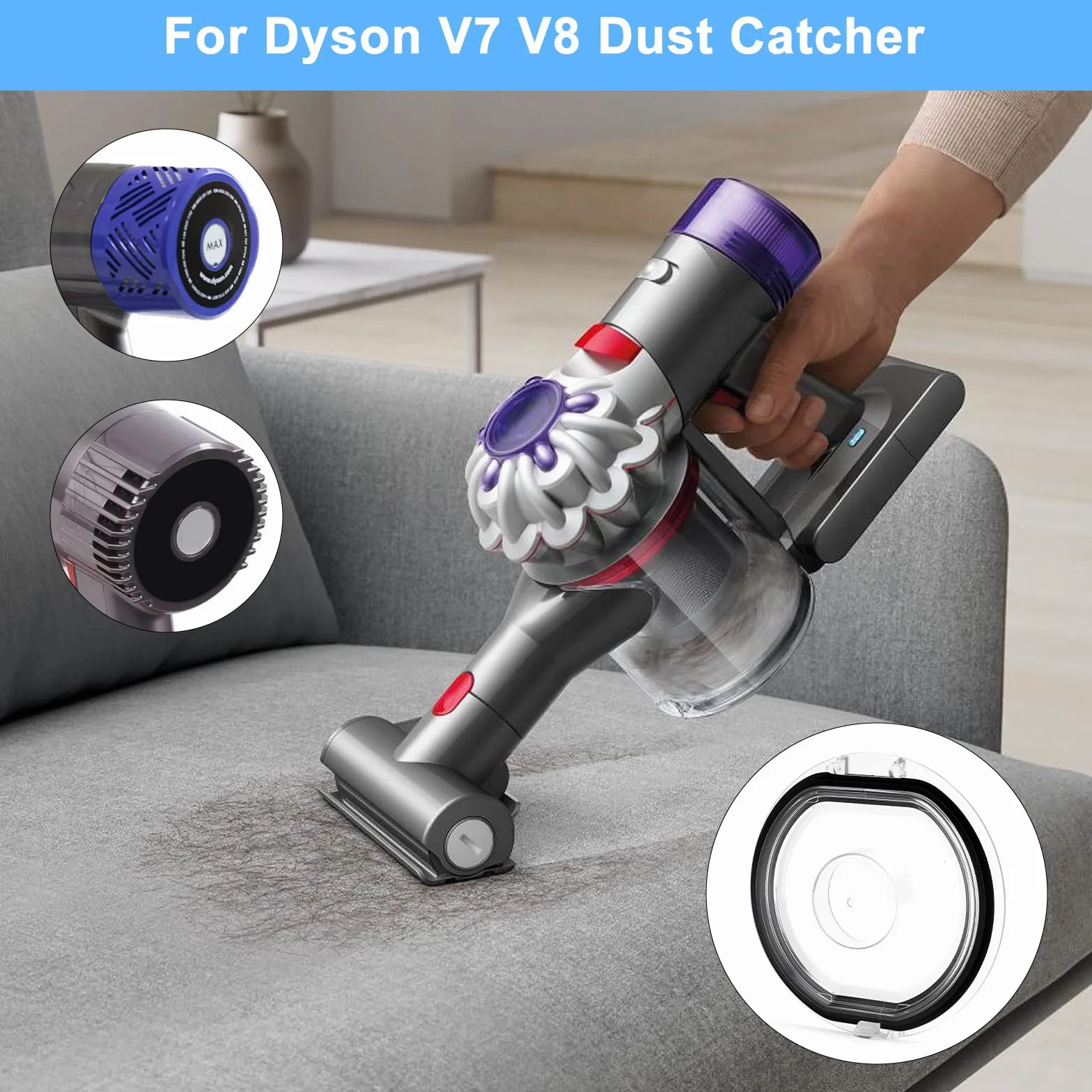 APOMOONS Pokrywa pojemnika na śmieci do filtra Dyson V8 V7, pokrywa pojemnika na kurz z pierścieniem uszczelniającym, pojemnik na głuchy odkurzacz, części zamienne, akcesoria