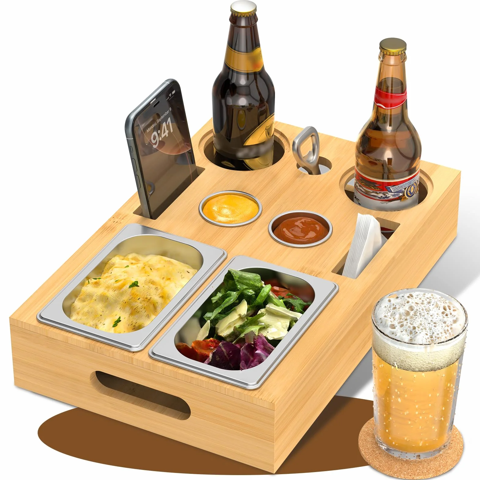 Yeabett Couchbar Snackbox z miseczkami ze stali nierdzewnej, odpinanym magnetycznym wieczkiem, wielofunkcyjna tacka na przekąski