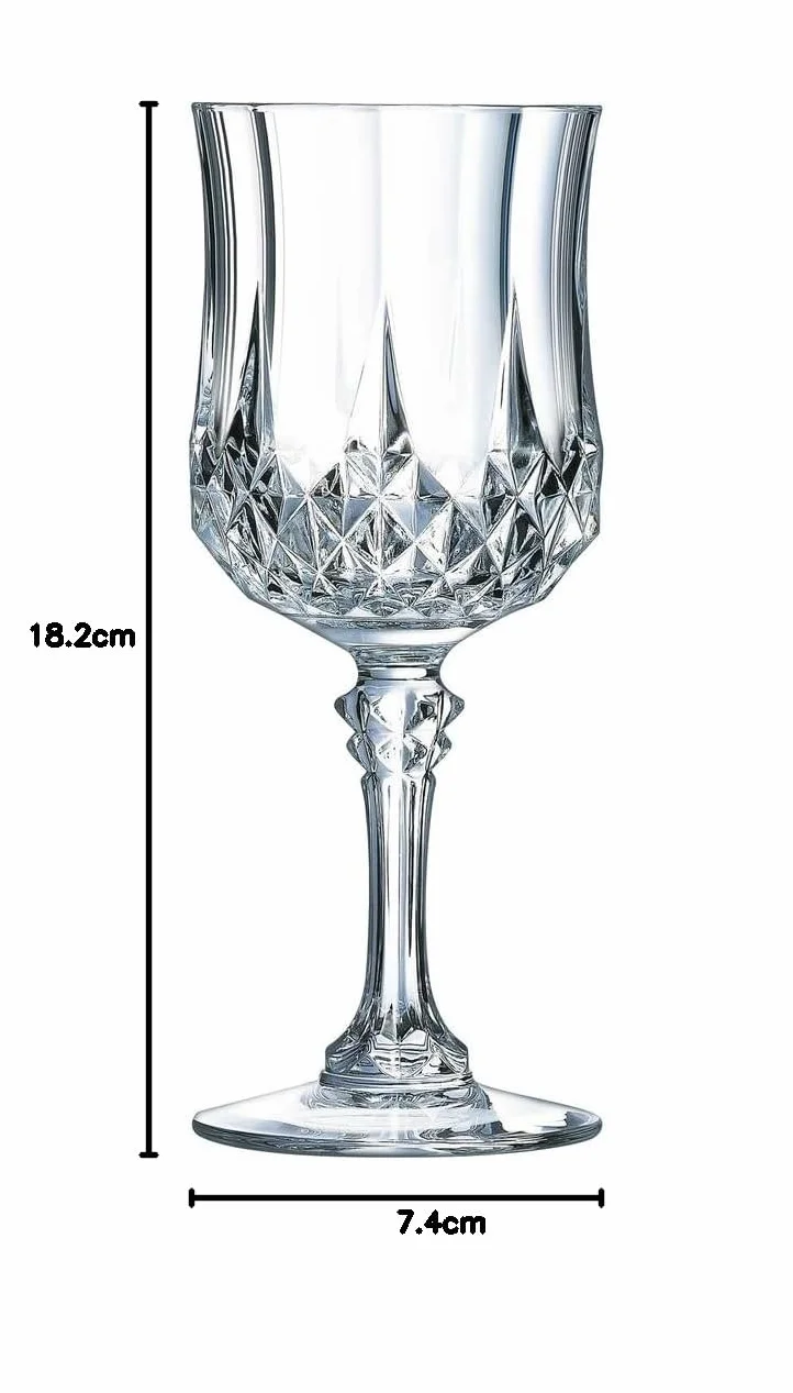 Cristal d'Arques Paris Longchamp 6 kieliszków do wina 25cl Kwarx błyszczący przezroczysty wysoka wytrzymałość