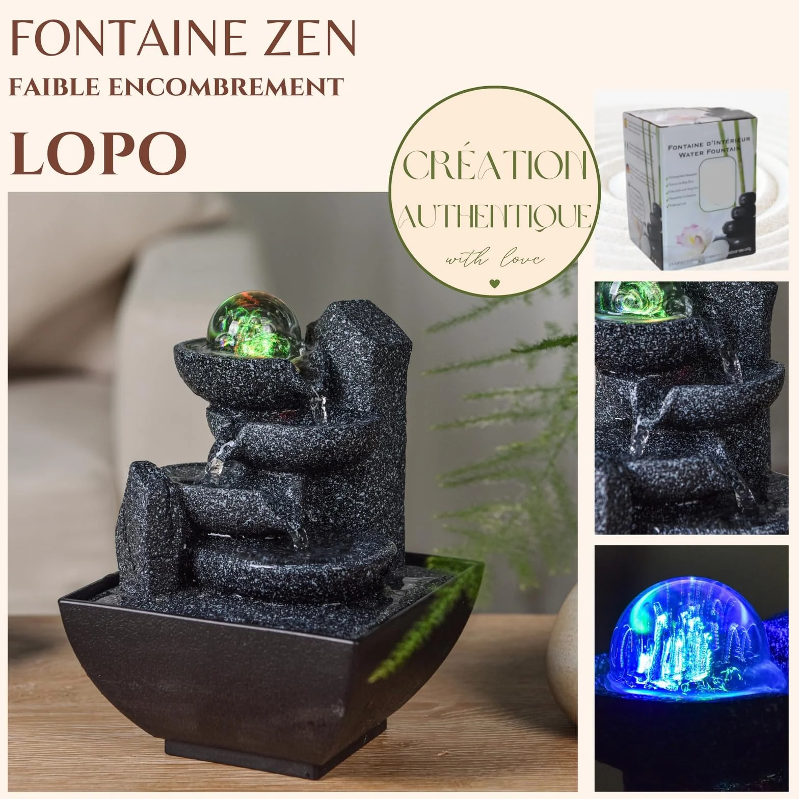 Lopo Zen'Light Fontanna do wnętrz LED H 18 cm Stołowa Zamknięta