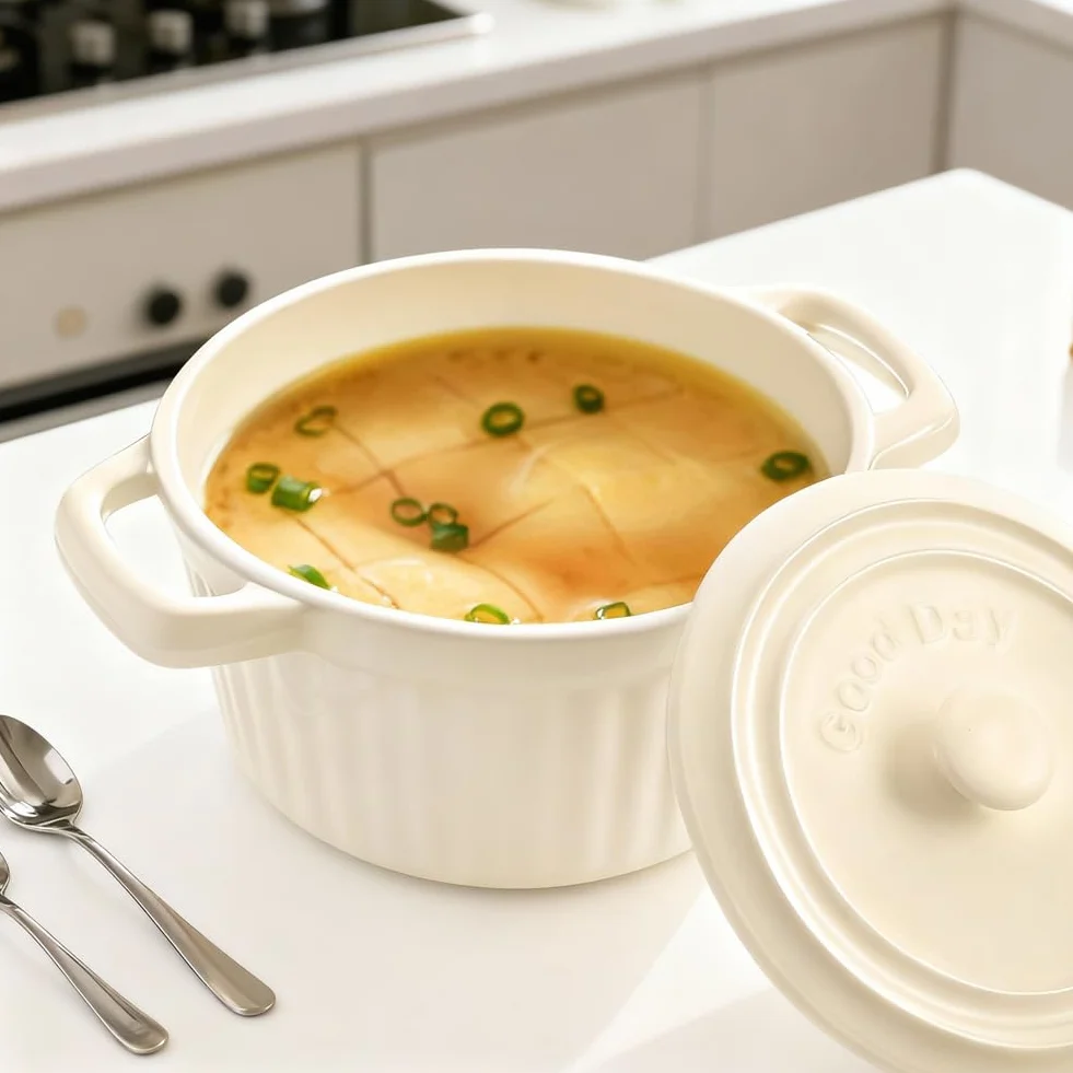 Mini Cocotte naczynie do zapiekania z pokrywką, małe porcelanowe naczynie z uchwytami, ceramiczne, małe foremki do duszenia, mini brytfanna do lasagne, sufletu, piekarnika, kuchenki mikrofalowej