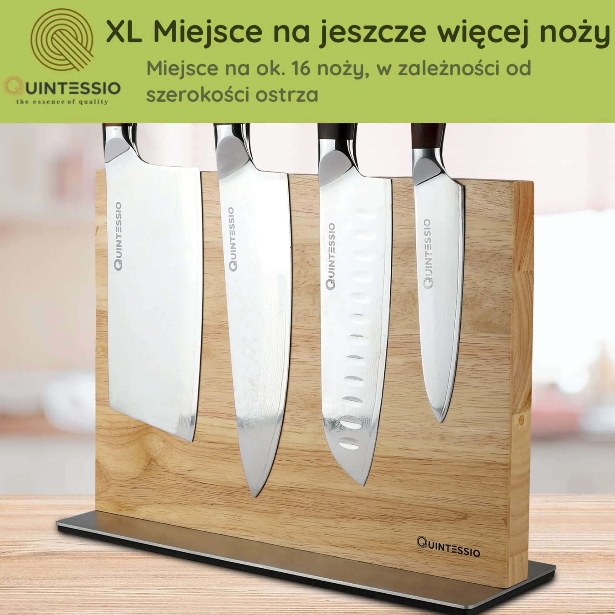 QUINTESSIO Magnetyczny Uchwyt Dwustronny Blok na Noże Jasny Dąb