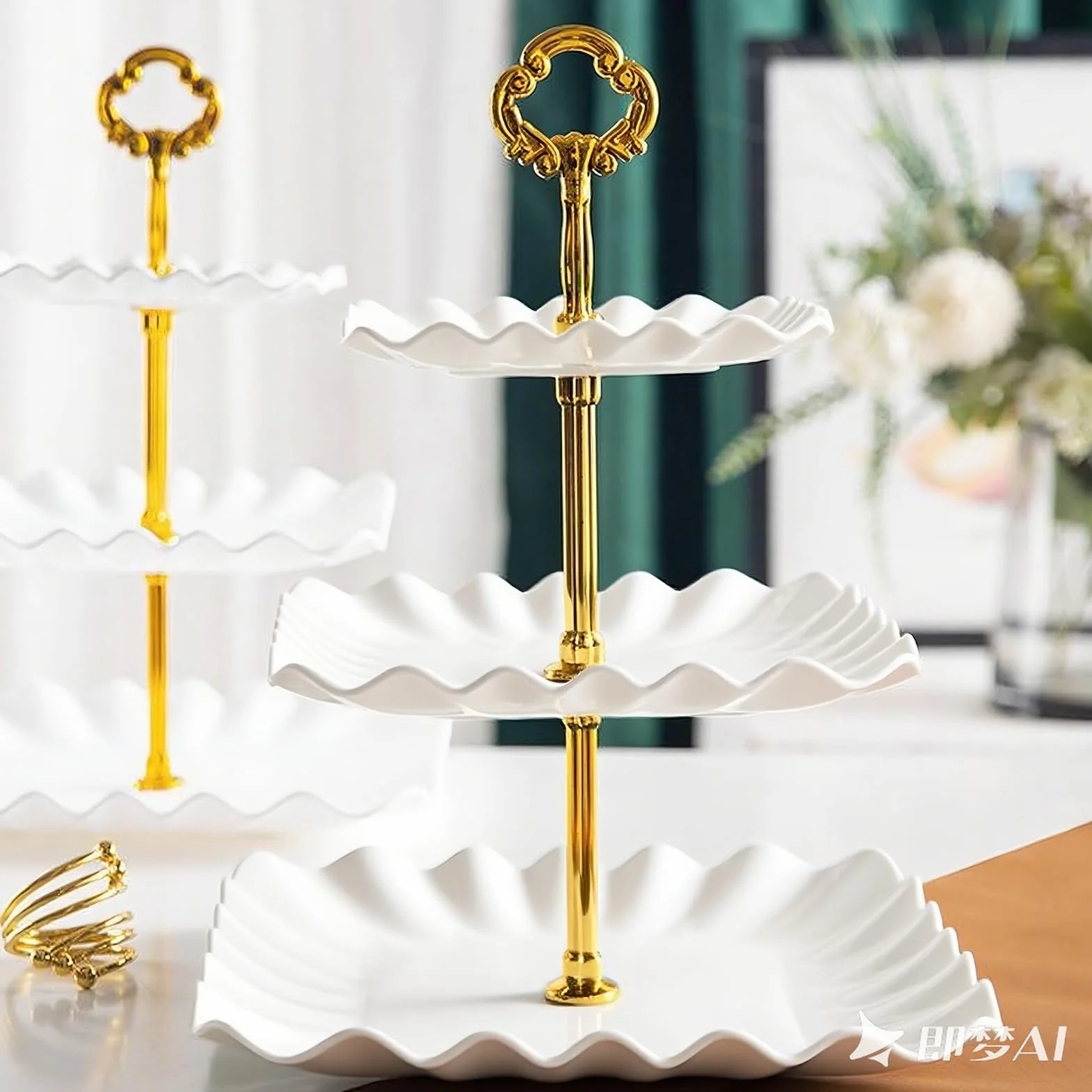 Stojak na ciasto popołudniowa herbata biały plastikowy kwadratowy stojak na ciasto 3-poziomowy stojak na babeczki owocowe deser taca do serwowania stojaków na baby shower, ślub, urodziny, przyjęcie z
