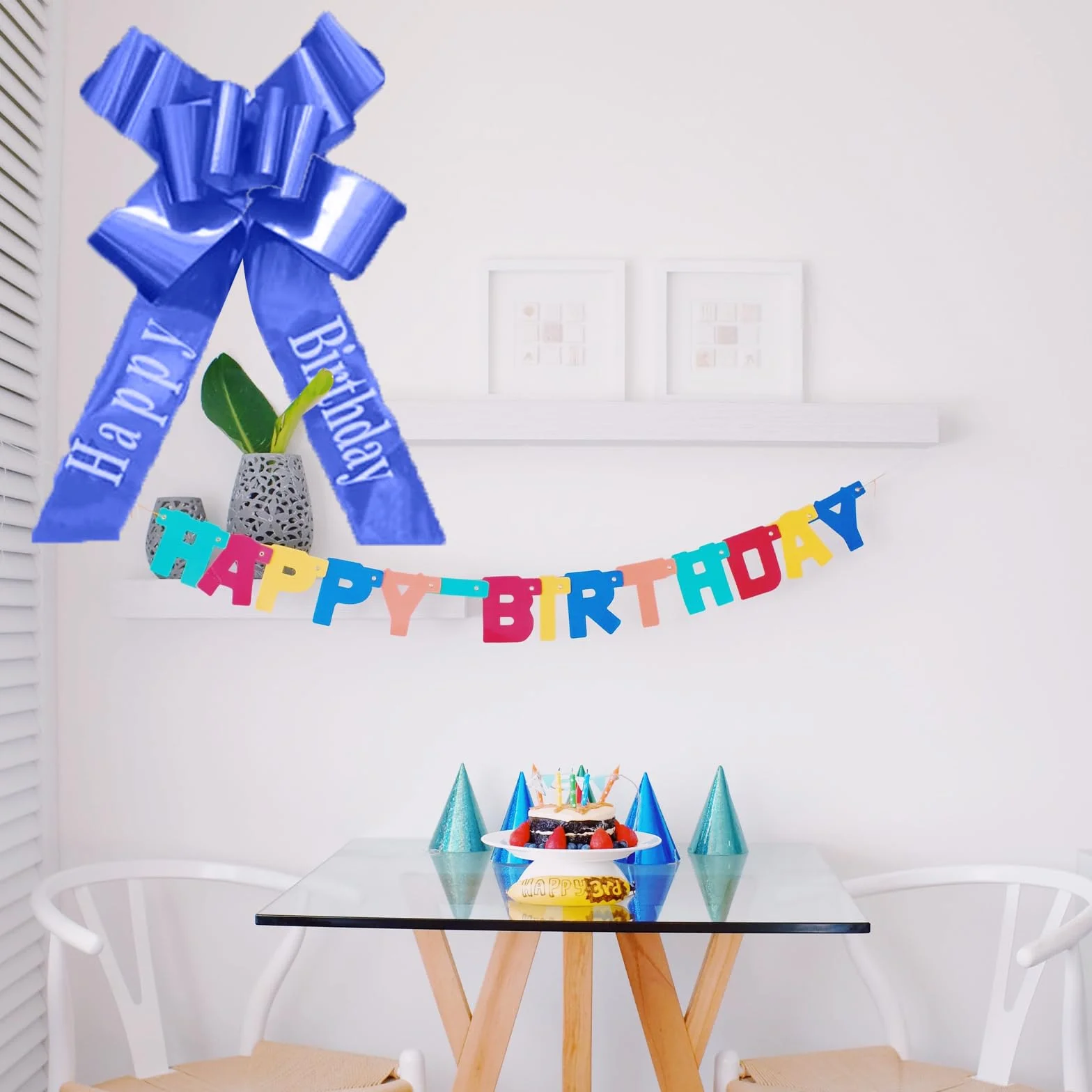 Kokarda samochodowa wstążka do samochodu, kokardka prezentowa, duża, ogromna duża niebieska kokarda (58,4 cm HAPPY BIRTHDAY), do samochodu, roweru, na Boże Narodzenie, prezent, wesele, imprezę