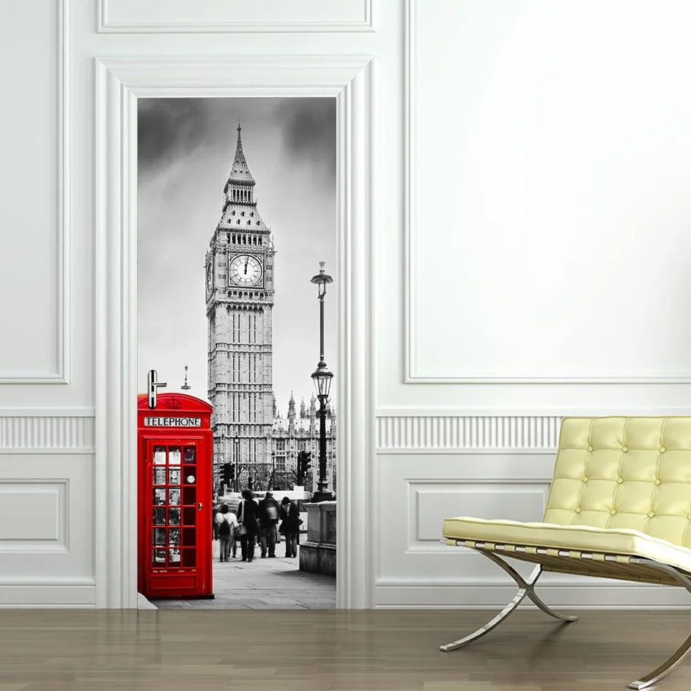 Naklejki 3D na drzwi wewnętrzne, samoprzylepne naklejki ścienne do sypialni, domu, salonu, sypialni, biura, łazienki, ulepszenia domu, 77 x 200 cm (Big Ben)