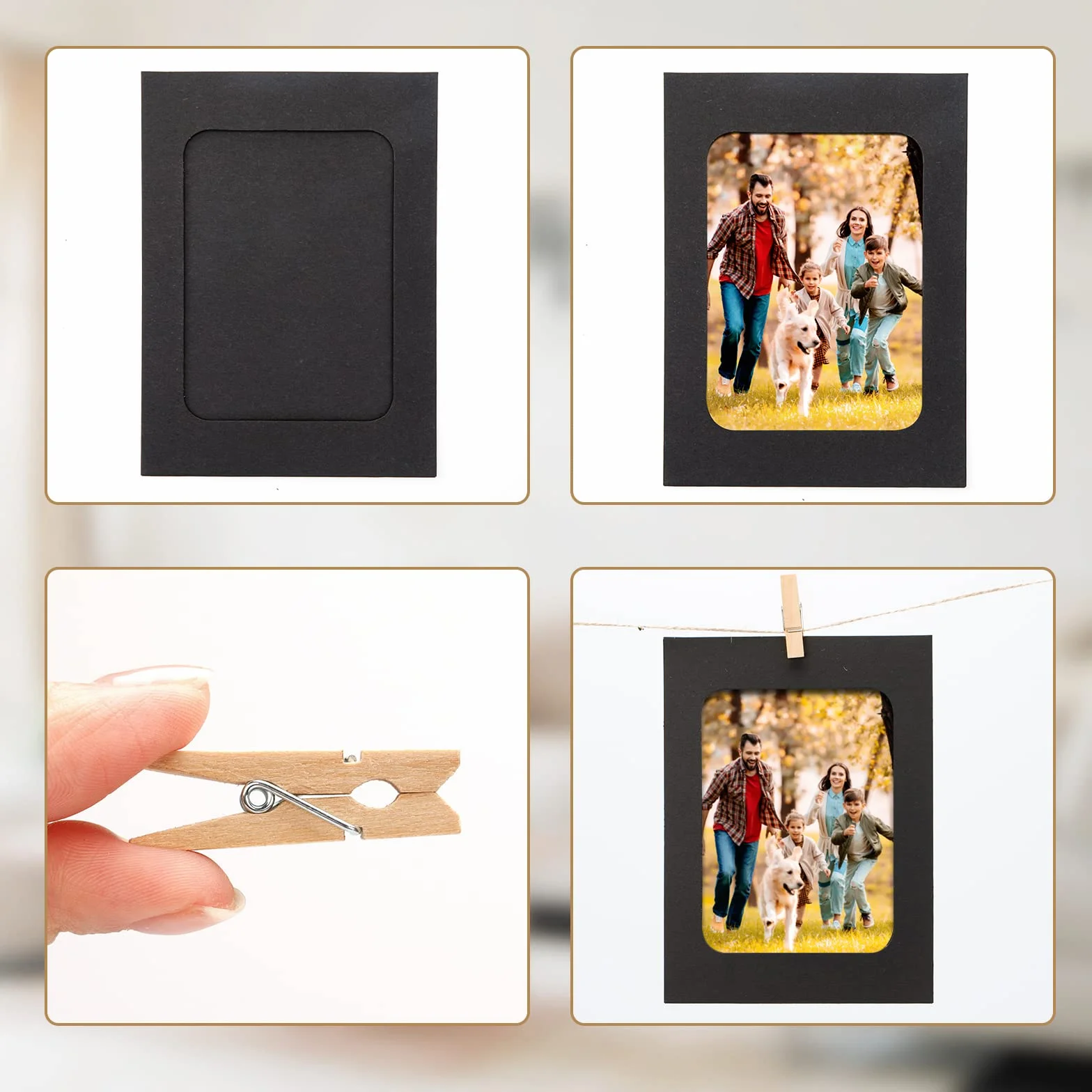 G2PLUS 20PCS Papierowa ramka na zdjęcia, Kartonowe ramki do zdjęć 11,5 x 15,5 cm Kraft DIY Papierowa ramka z klipami i linami do dekoracji ścian domowych
