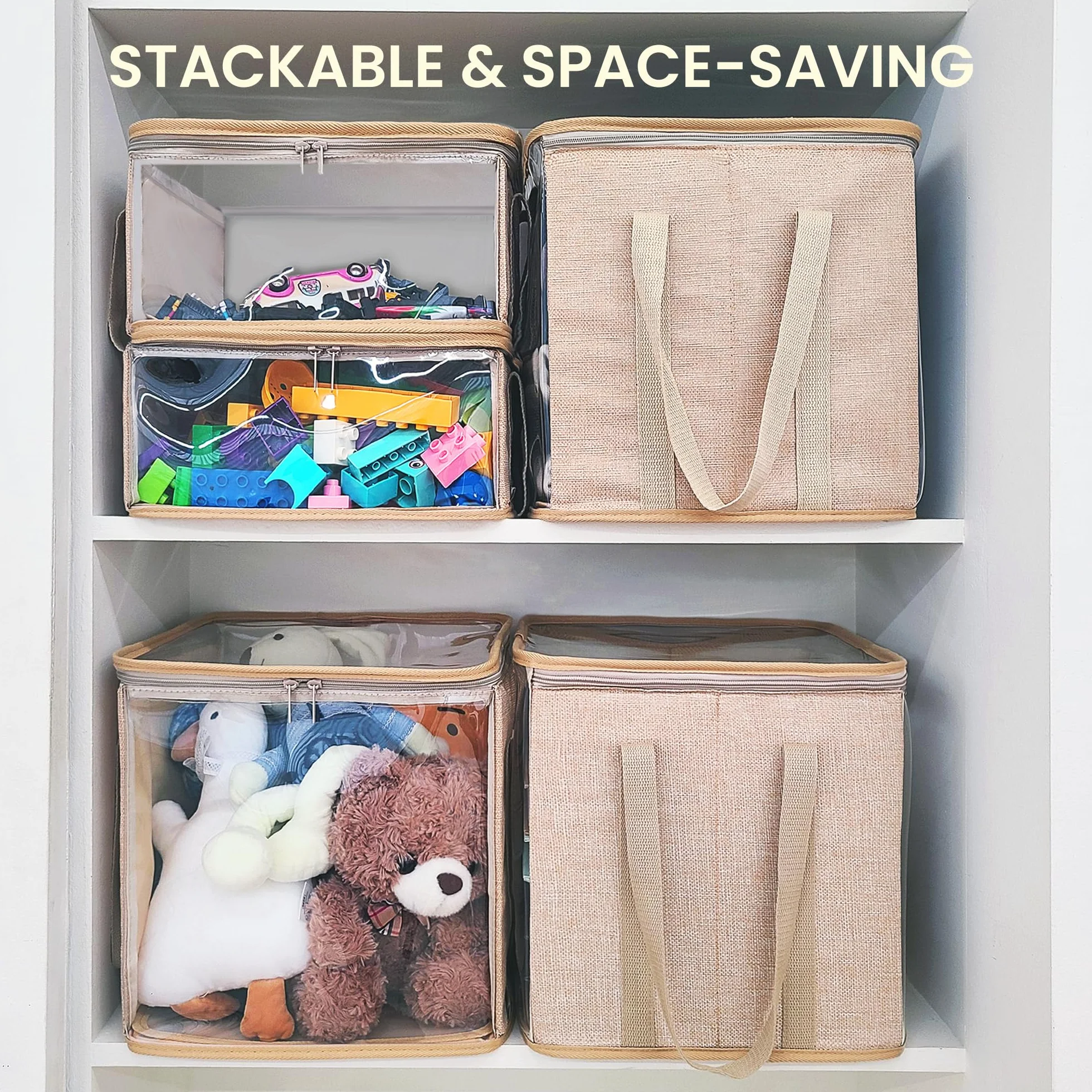 Holay 2-pak Składanych Pudełek PVC z Przezroczystą Pokrywą i Uchwytami 30 x 30 x 15 cm Organizer Biały