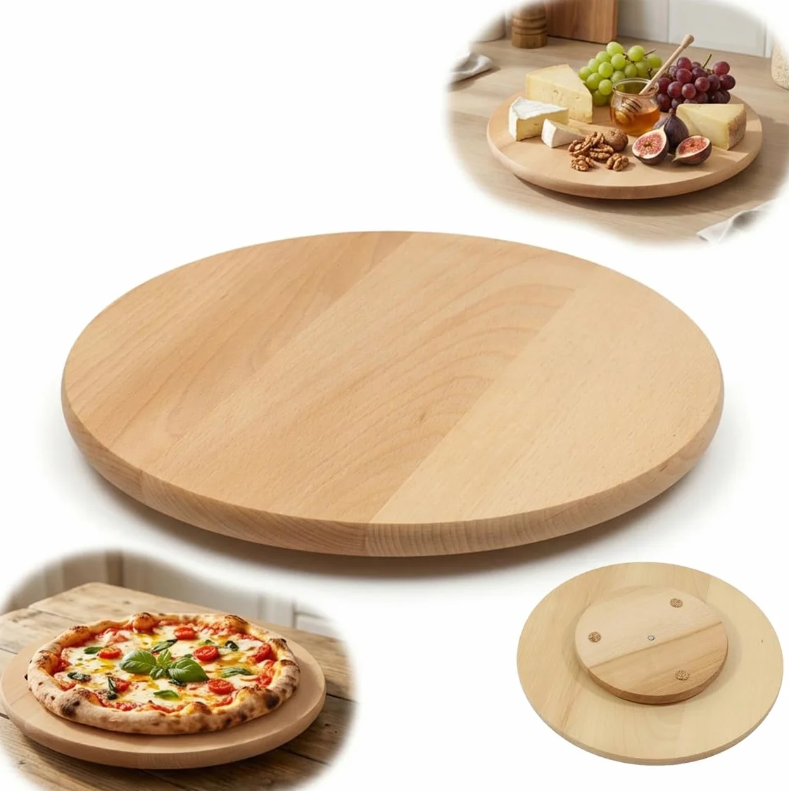 Deska drewniana obrotowa 25 cm okrągła do serwowania sery pizza
