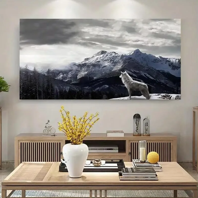 Plakat na płótnie śnieżny górski wilk 30 x 60 cm bez ramki