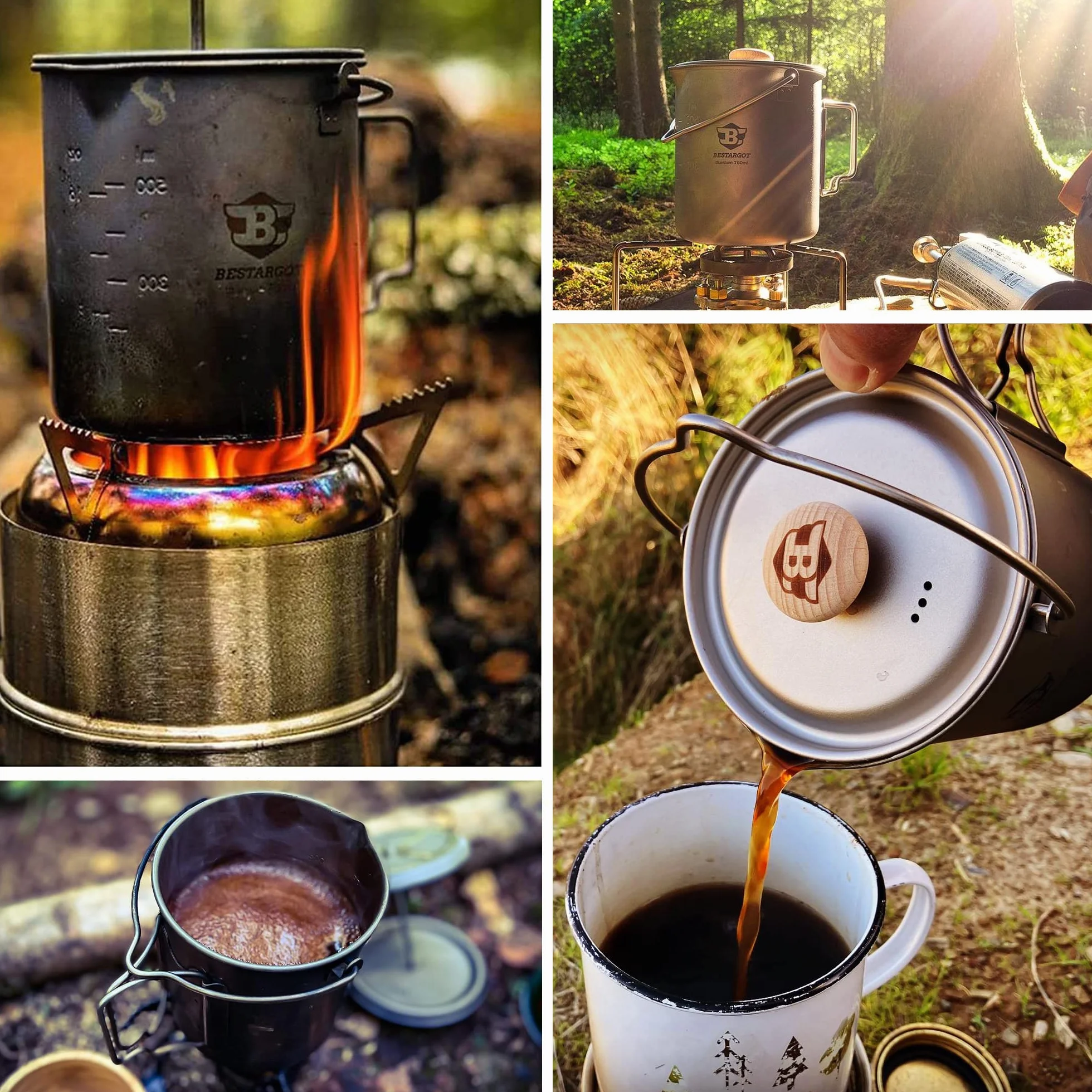 Bestargot Kemping French Press Ekspres do kawy z tłokiem 750 ml, tytanowy ekspres do kawy kempingowej do kawy lub herbaty, ultralekki kubek popote Bivouac, lekki i przenośny 188g