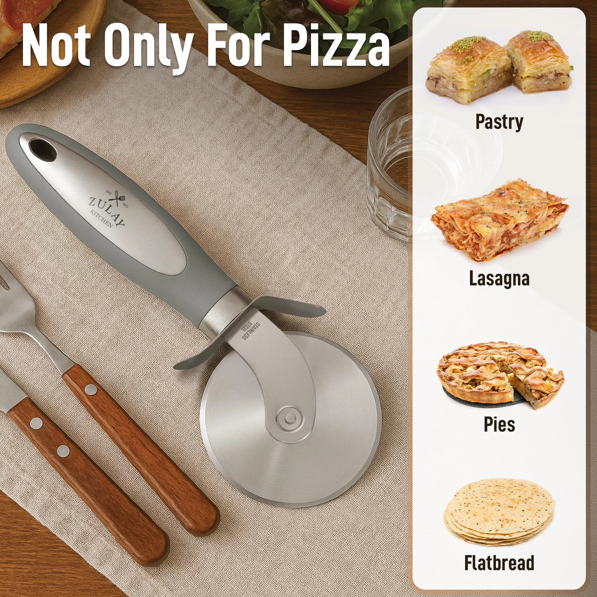 Zulay Kitchen Duża krajalnica do pizzy – wysokiej jakości krajalnica do pizzy ze stali nierdzewnej – łatwa do czyszczenia i cięcia – super ostry, antypoślizgowy uchwyt i nadaje się do mycia w