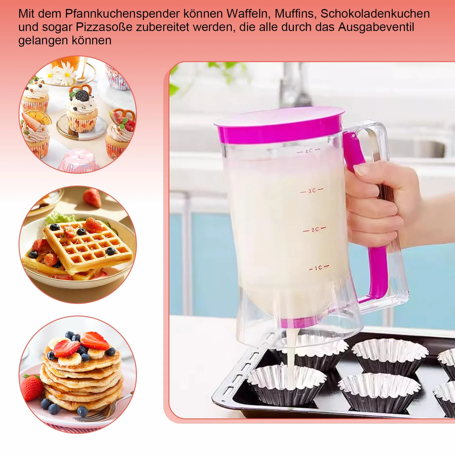 Cocoarm 900 ml dozownik ciasta z szerokim otworem i skalą pomiarową