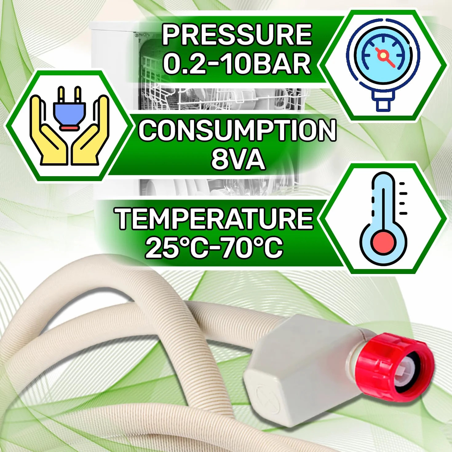 Aquastop wąż do zmywarki typ 1ES-L długość 2,19 m, zawór Ø 3/4, wąż dopływowy 1885090400 1760360100 do Beko 481253029201 do Whirlpool C00588407 do Indesit - Made in EU ONIX TECH