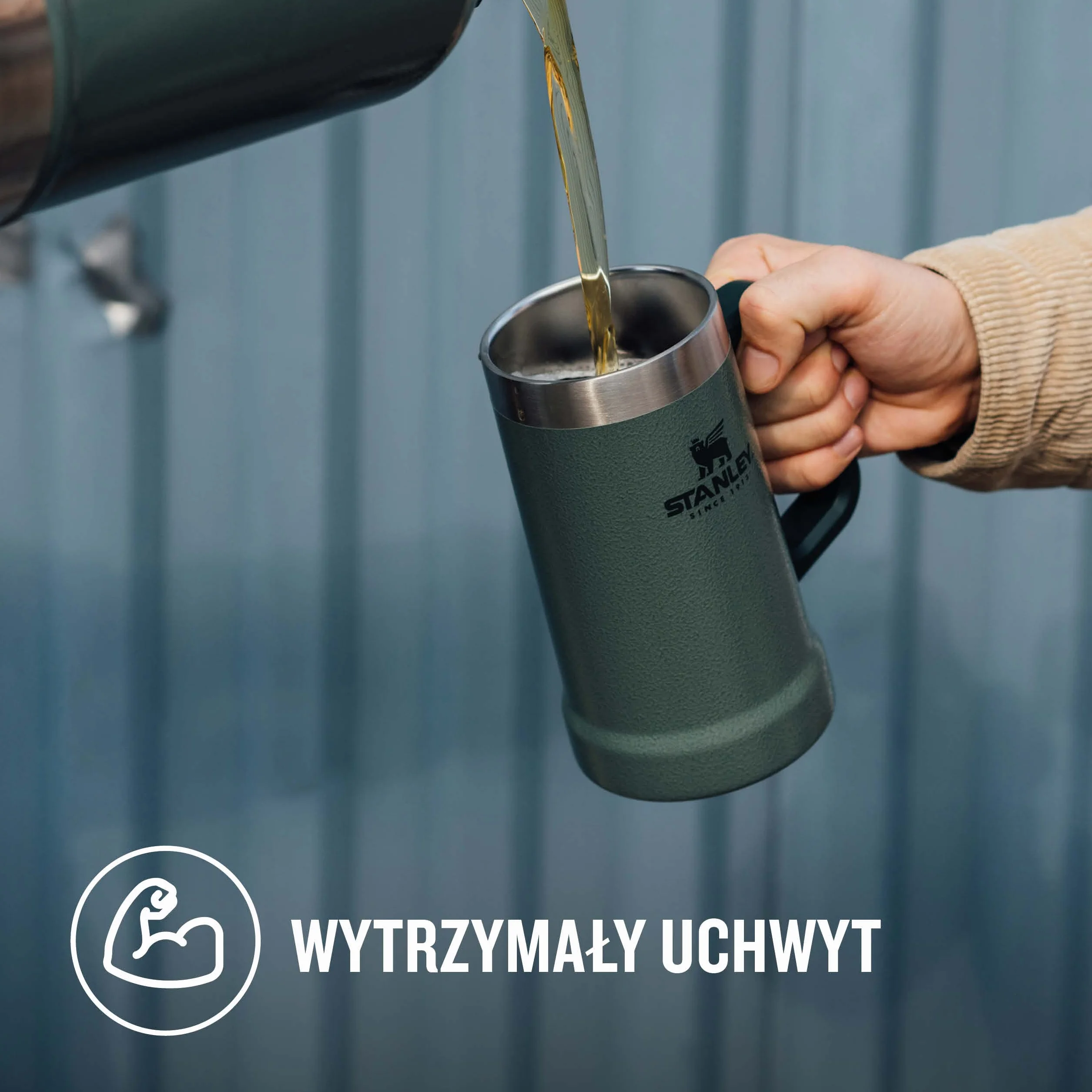 Stanley 1913 Adventure Vacuum Stein 0.7L Hammertone Green - Utrzymuje zimne piwo przez 7 godzin - Kufel do piwa ze Stali Nierdzewnej z pokrywką i uchwytem - Do Mycia w Zmywarce