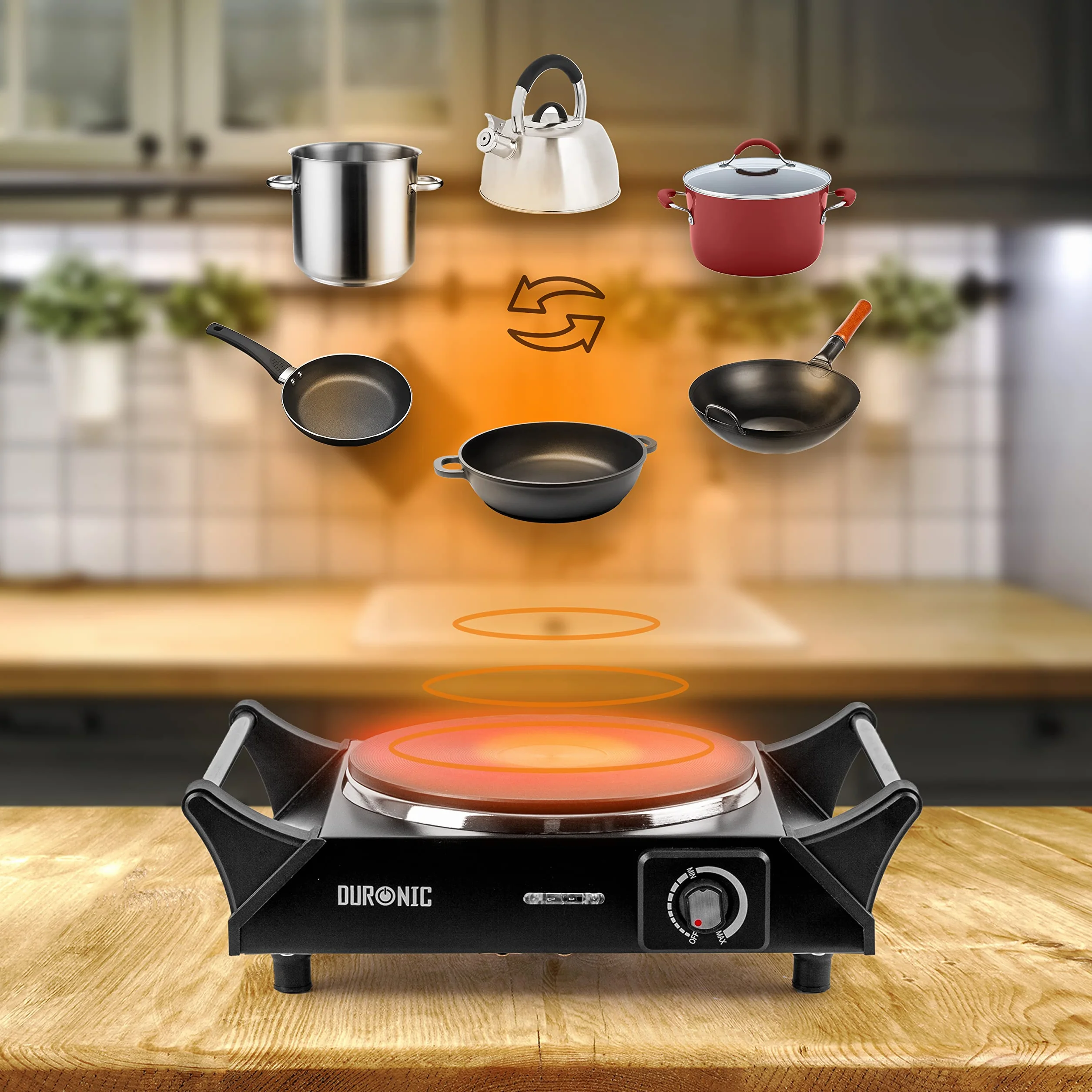 Duronic HP1 BK Płyta grzewcza jednopalnikowa 1500W kuchenka kempingowa stal nierdzewna
