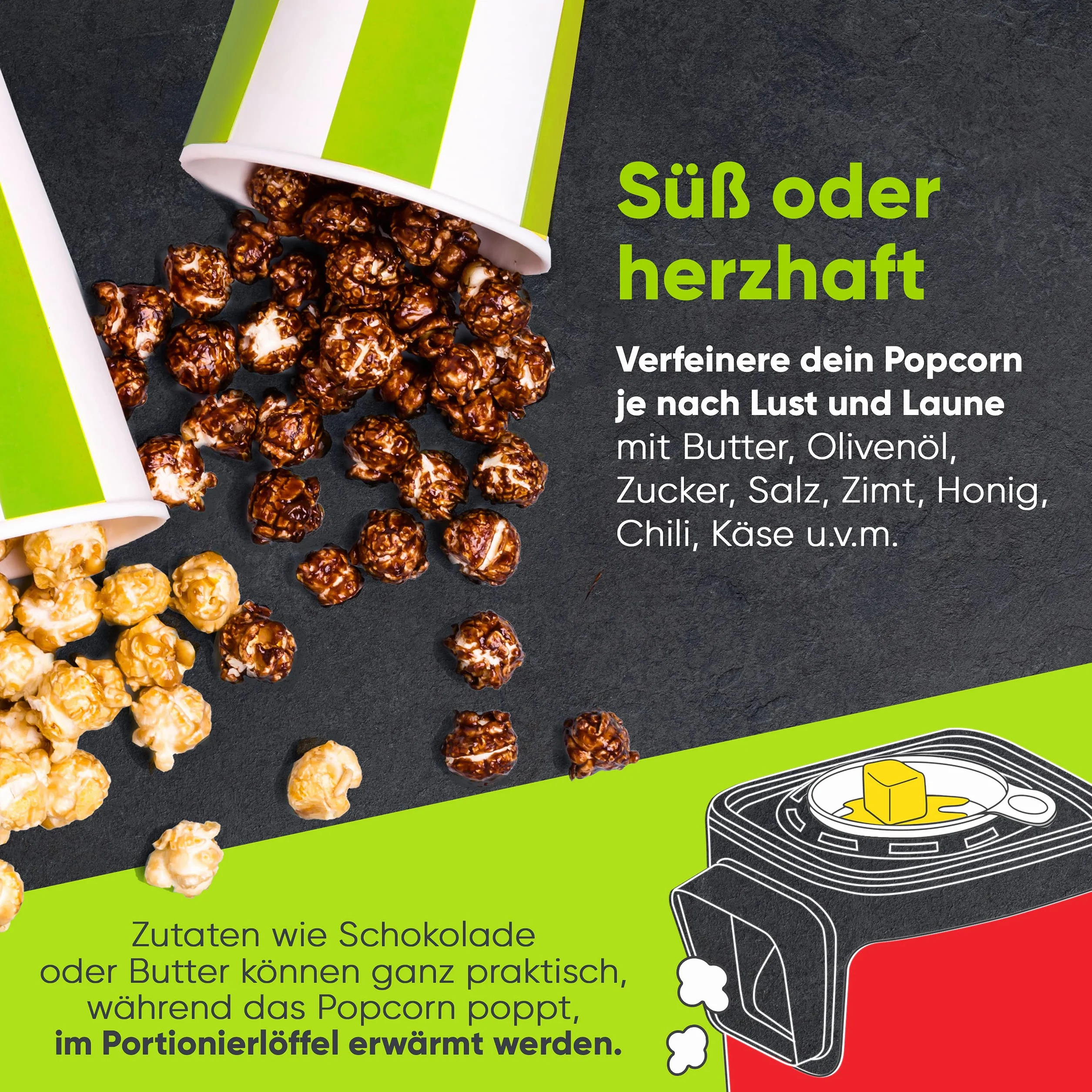 Liebfeld Maszyna do popcornu – urządzenie do robienia popcornu na gorące powietrze, bez tłuszczu i oleju, gadżet kuchenny w stylu retro do popcornu z cukrem, solą – Cooler Snack Automat (czerwony)