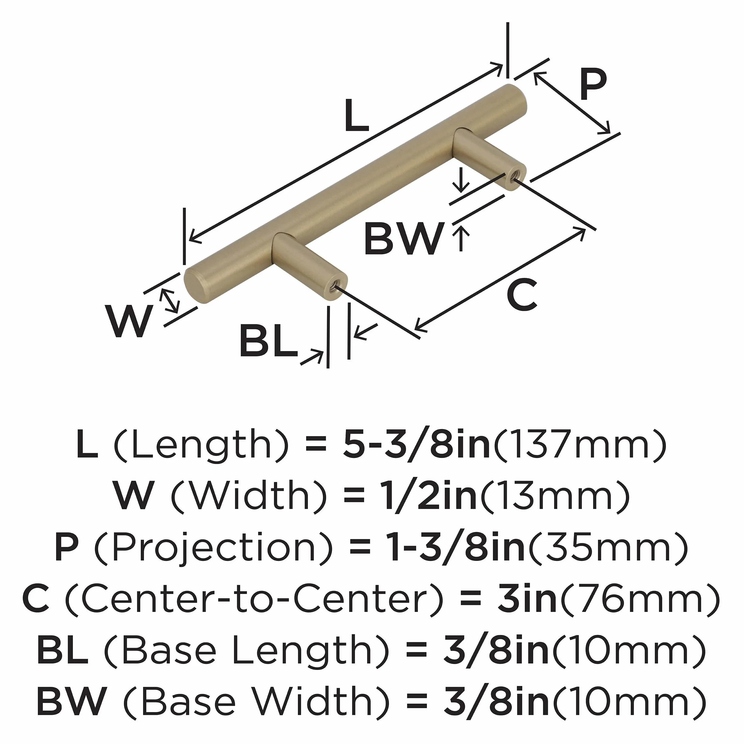 Amerock Uchwyty barowe 3 cale (76 mm) od środka do środka, złoty uchwyt do szafki szampana - 10 sztuk