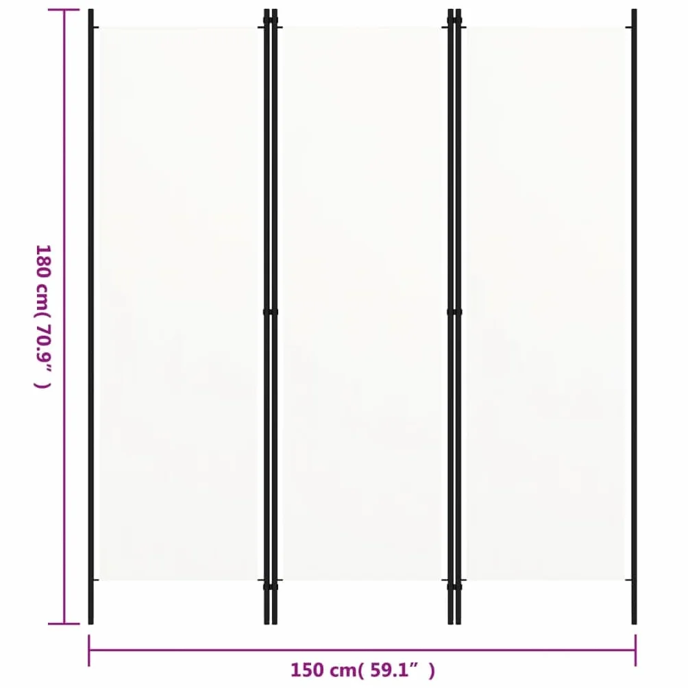 vidaXL Parawan 3-panelowy, biały, 150 x 180 cm