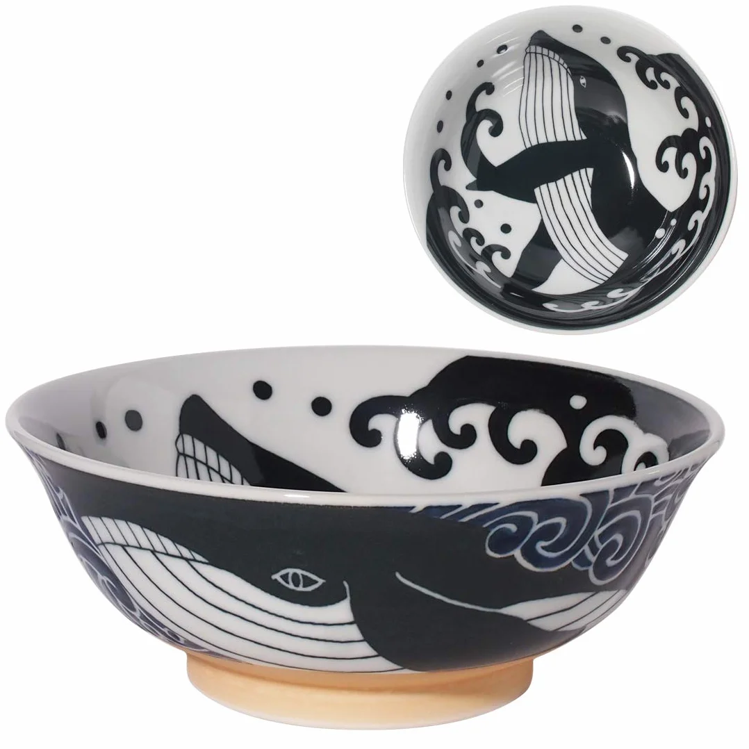 Mino-Yaki ceramiczna miska Ramen 20,7 cm 1,1 l wieloryb czarno-biały