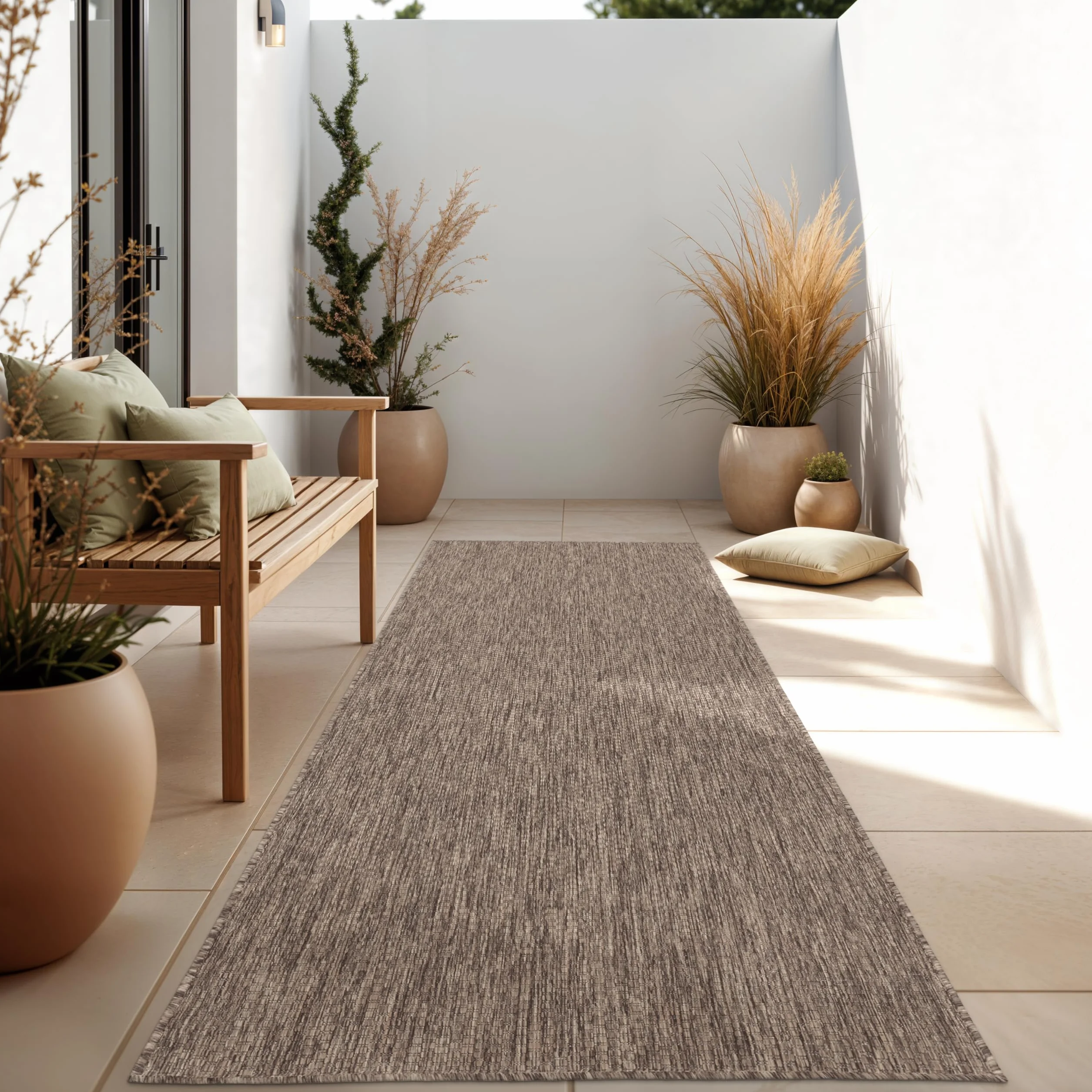 Paco Home Dywan Na Balkon I Taras Dywan Do Kuchni Jednobarwny Melan¿owy Wzór, Rozmiar:80x250 cm, Kolor: Taupe