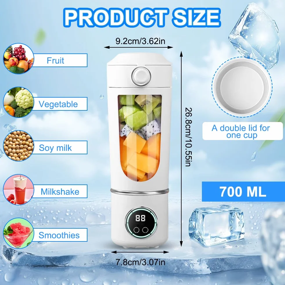 Przenośny mikser do smoothie 700 ml z 12 ostrzami ze stali nierdzewnej wyświetlacz cyfrowy