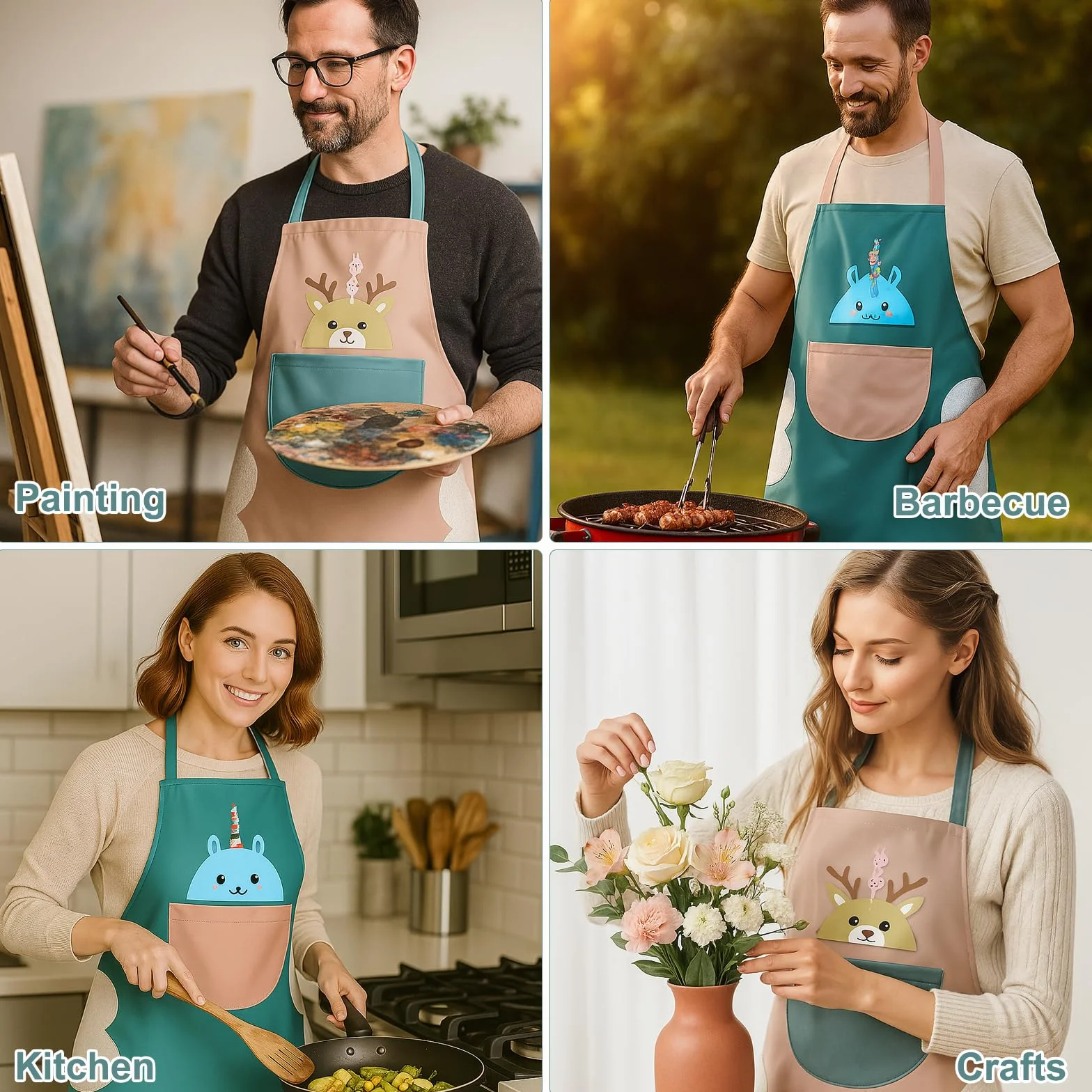 APOMOONS 2 szt. Fartuch kuchenny unisex z kieszenią i ręcznikiem
