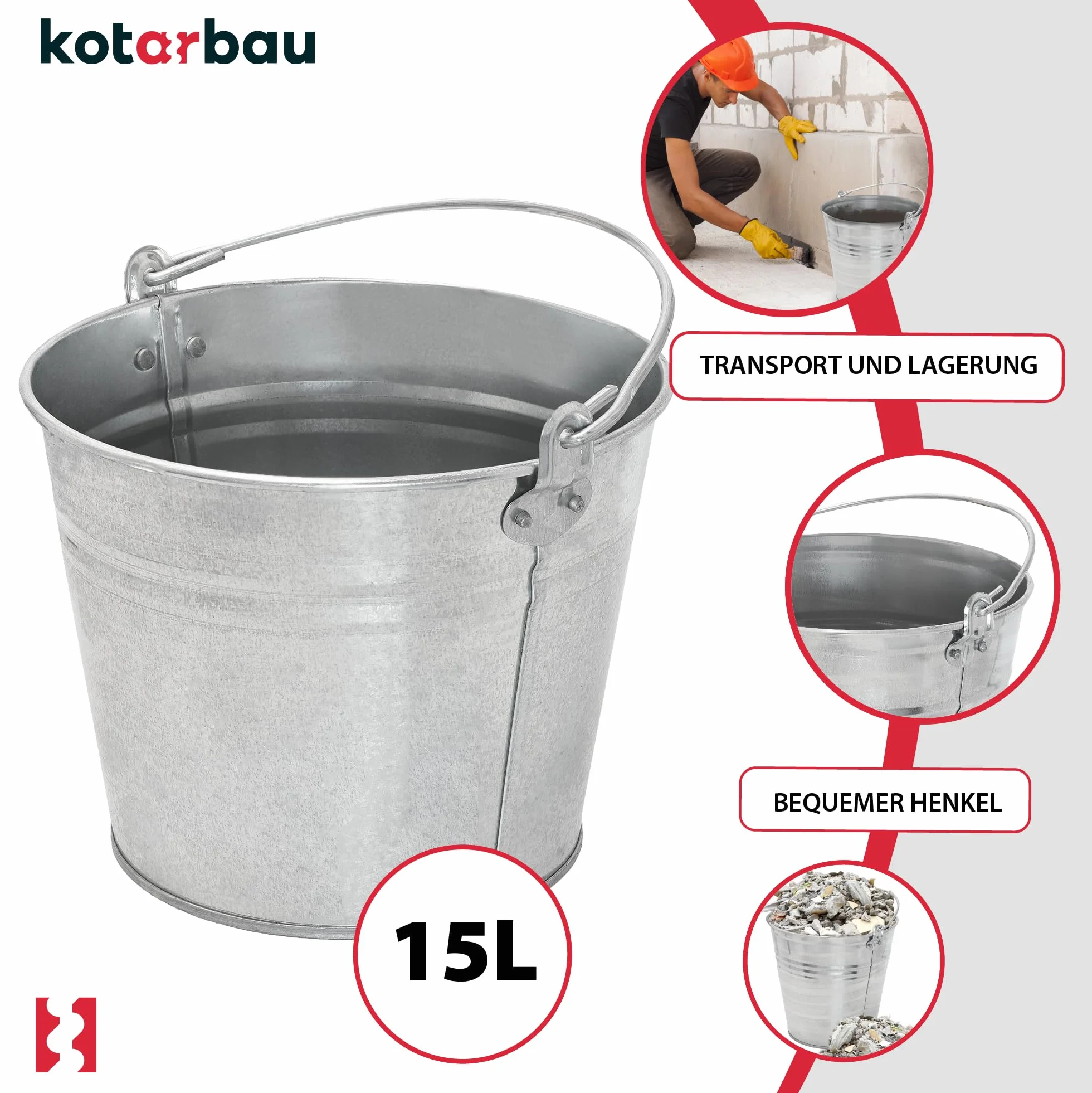 KOTARBAU® Wiadro Metalowe 15 L Stalowe Ocynkowane
