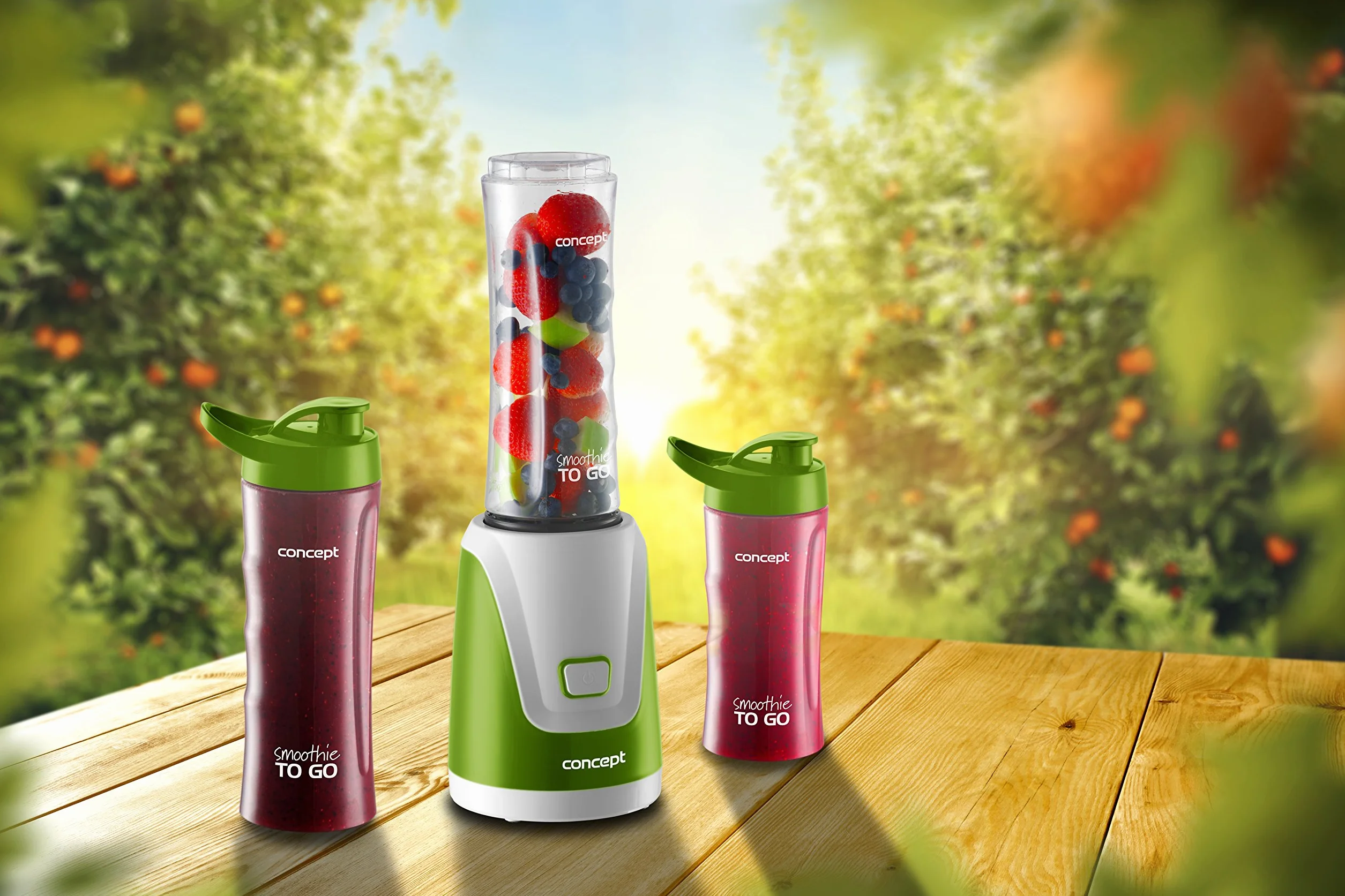 CONCEPT Hausgeräte SM 3365 Smoothie to Go z trzema butelkami, 300 W, 600/400 ml, BPA free, plastik, zielony