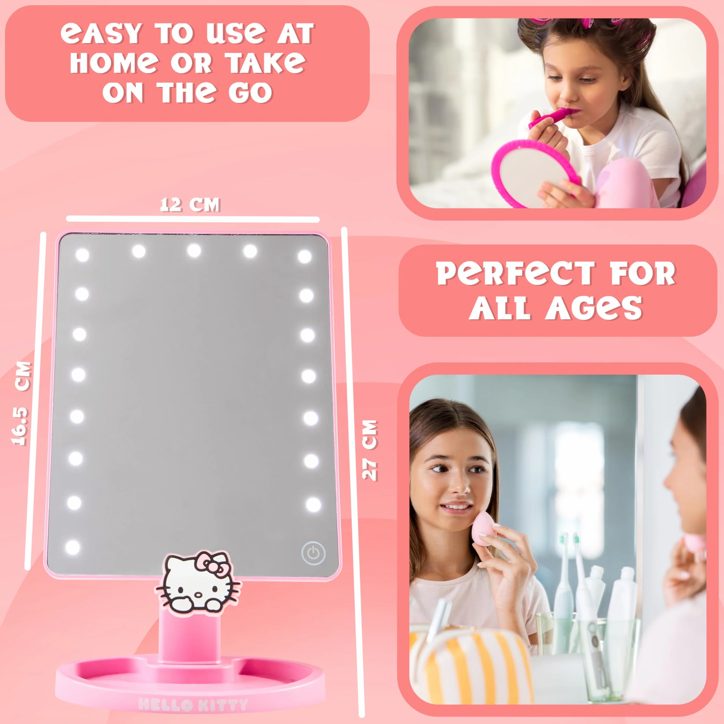 Hello Kitty Lustro kosmetyczne LED ekran dotykowy podświetlane przenośne lusterko z tacą na drobiazgi