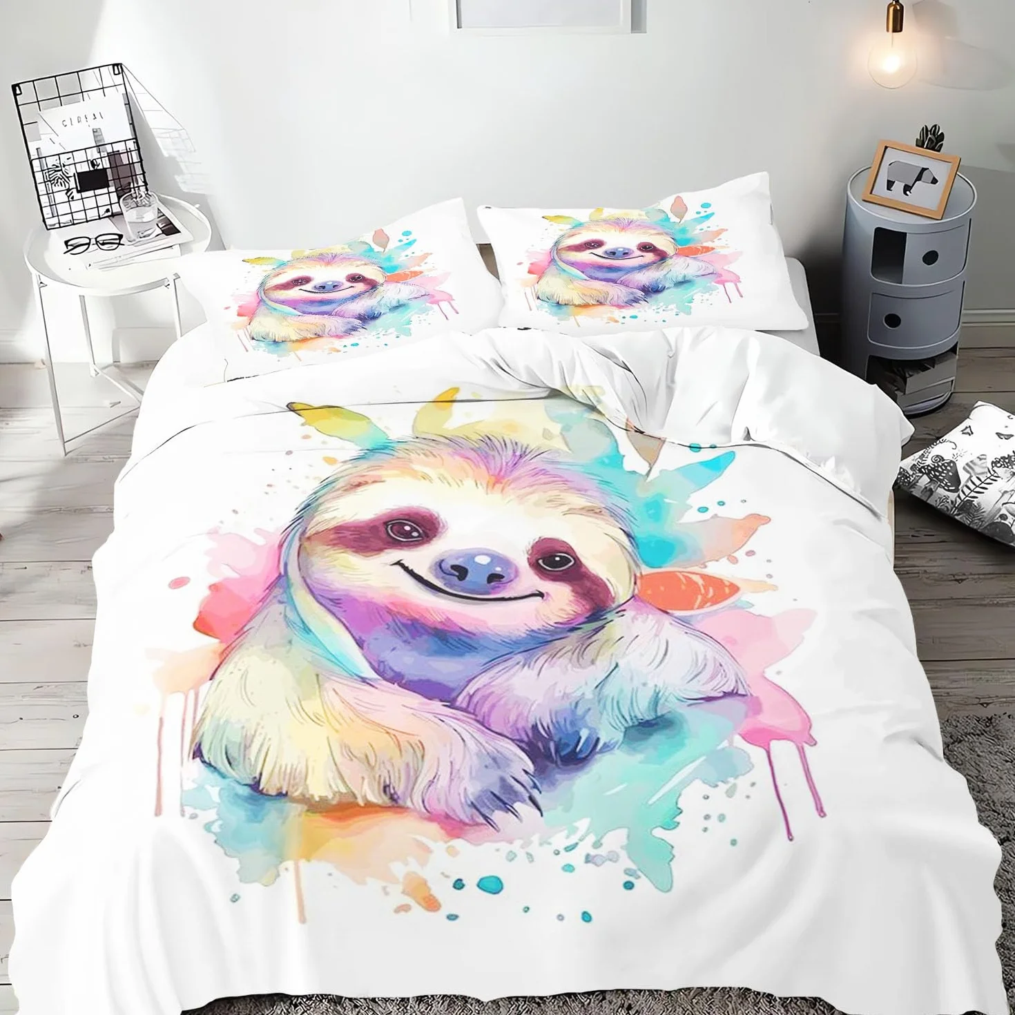 Pościel z mikrofibry 135 x 200 cm leniwiec motyw z kreskówki