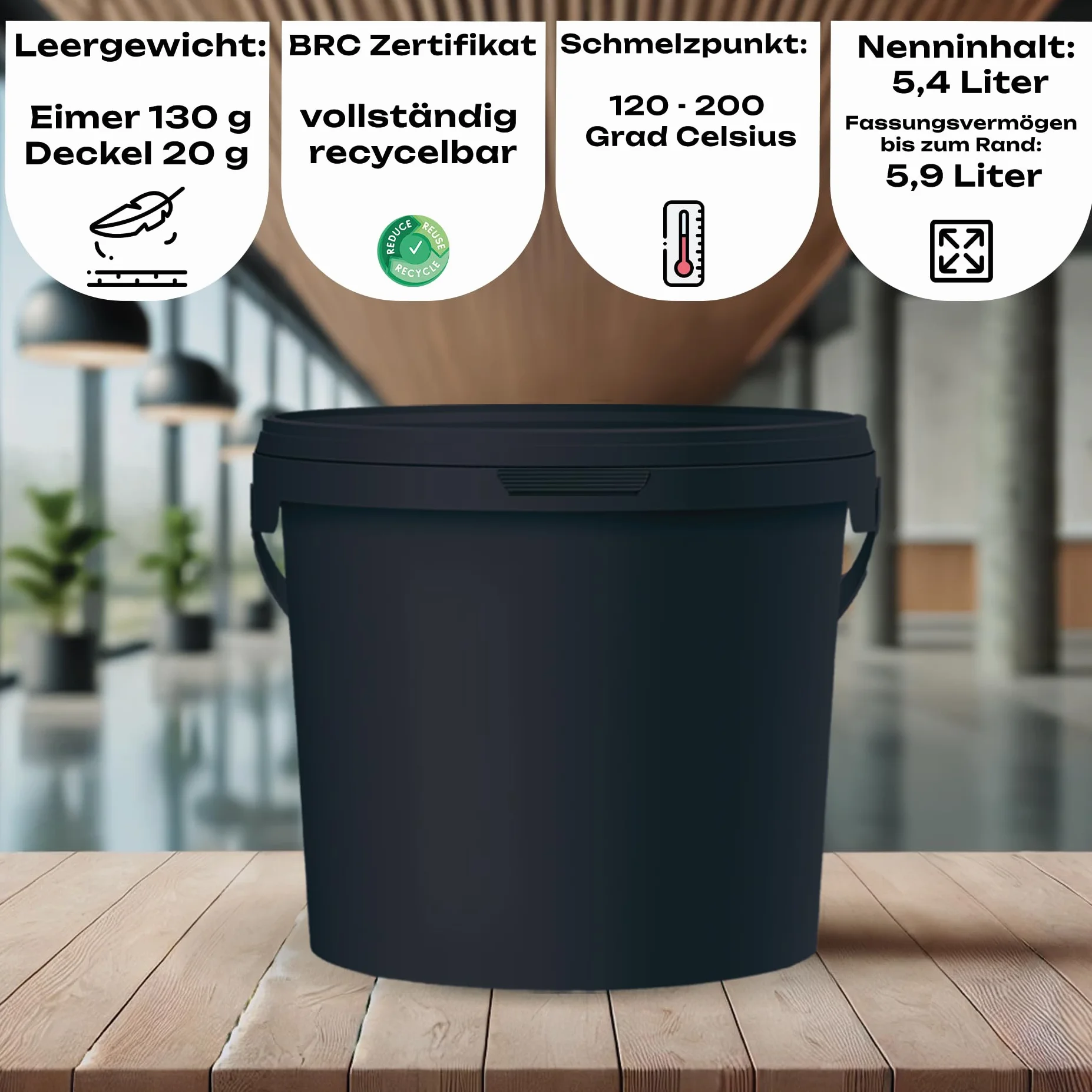 POSH Wiadro z pokrywką – czarne, tworzywo sztuczne, nadaje się do kontaktu z żywnością, szczelne, bezzapachowe, wytrzymałe, stabilne, hermetyczne, wiadro z uchwytem (3, 5 l)