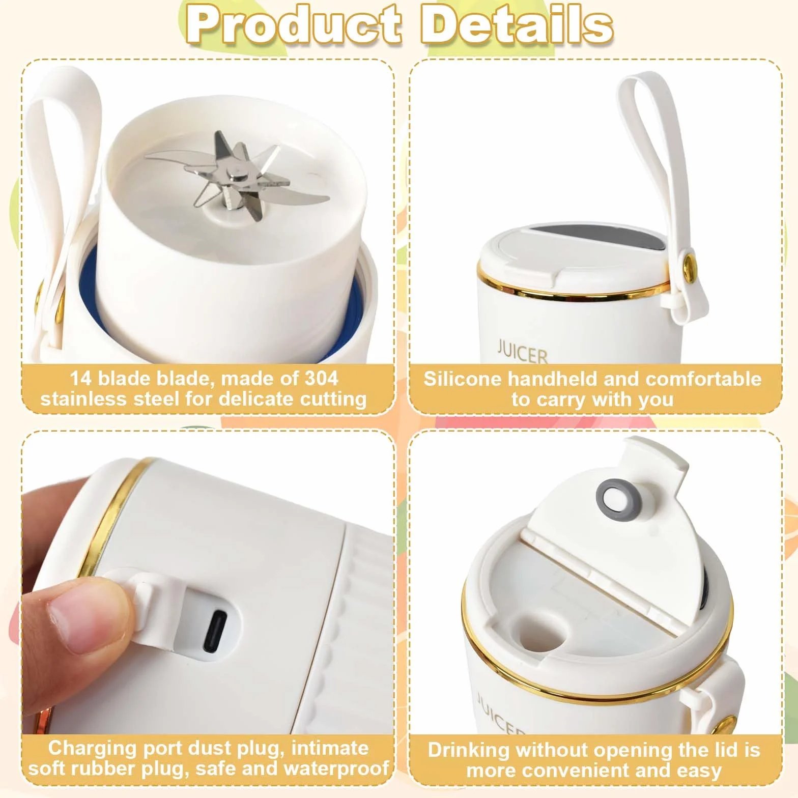 Przenośny mikser mini USB-C 340 ml różowy