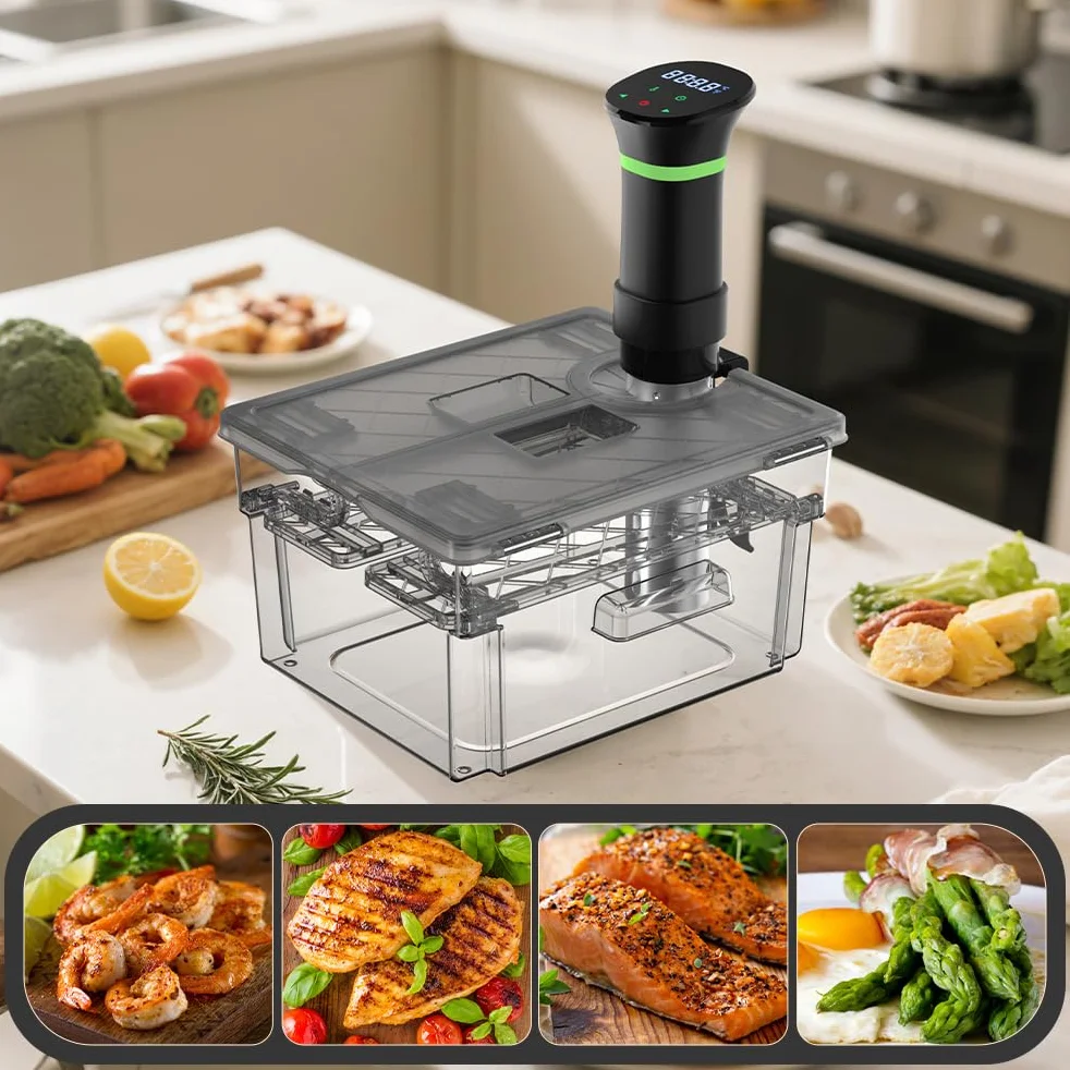 Sous Vide pojemnik z pokrywką i wbudowanym rusztem, 11 L, szary, wzornictwo z podwójnymi drzwiami, garnek Sous Vide, do większości gotowania Sous Vide