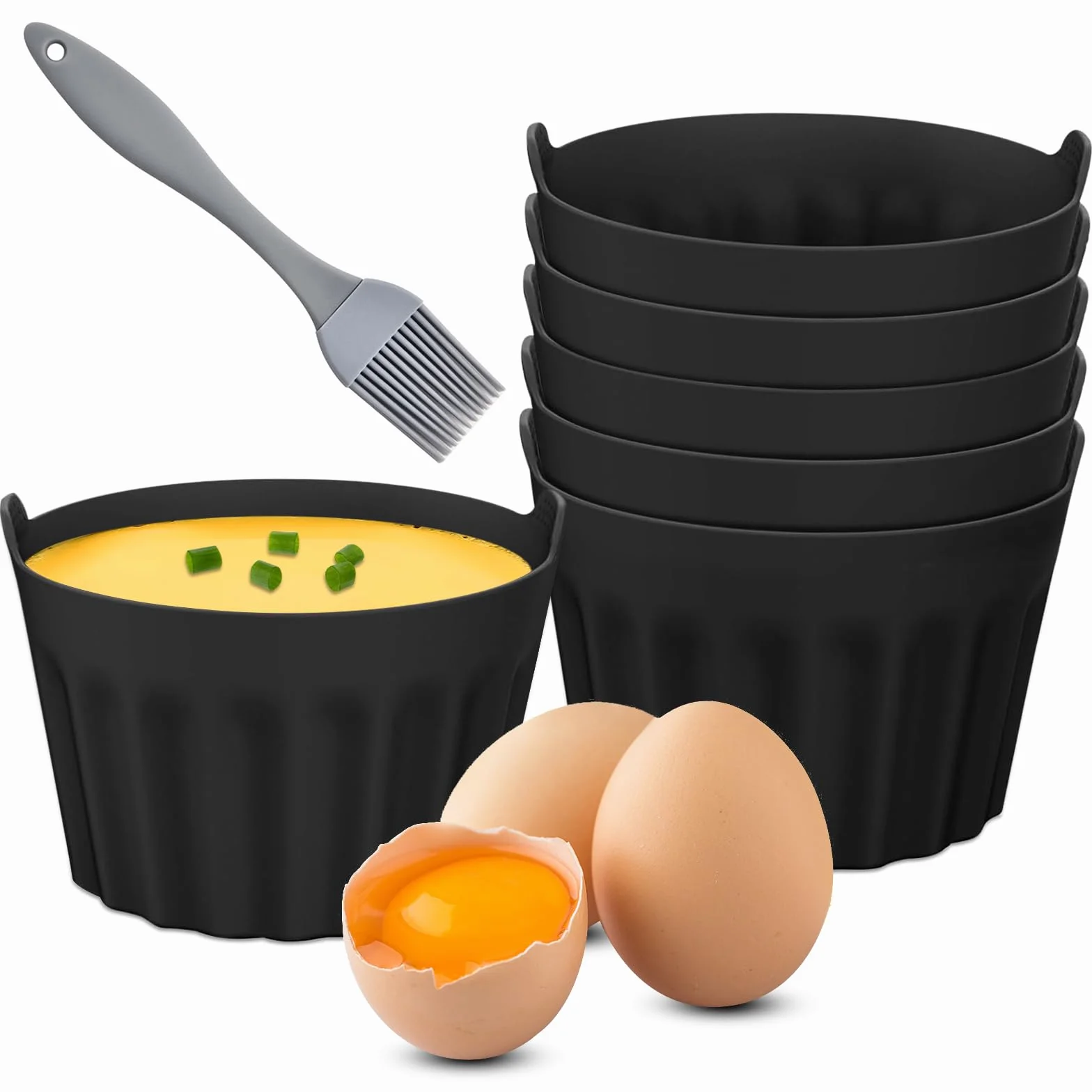 Silikonowe kubki do frytkownicy powietrznej, nieprzywierające ramekiny do frytkownicy powietrznej, kuchenki mikrofalowej, piekarnika, formy klasy spożywczej ze szczotką do oleju (jajko w koszulce i