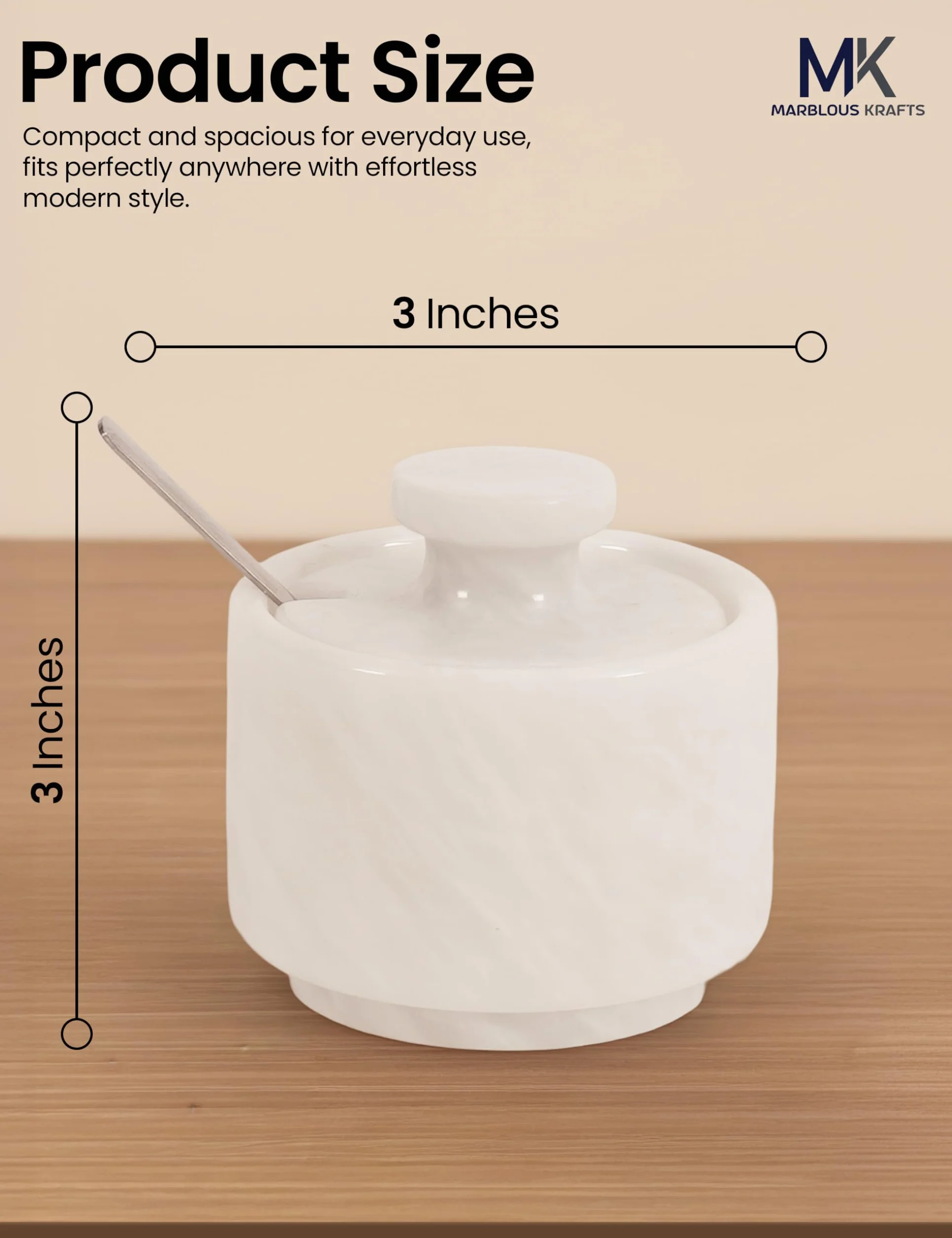 MARBLOUS KRAFTS Marmurowa piwnica na sól z pokrywką i łyżką 7 cm biała cukiernica