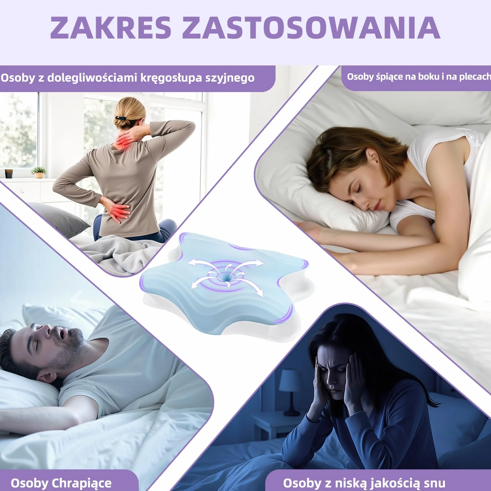 Ortopedyczna poduszka z pianki memory 2 w 1 62cm x 42cm x 13/11cm Błękit nieba