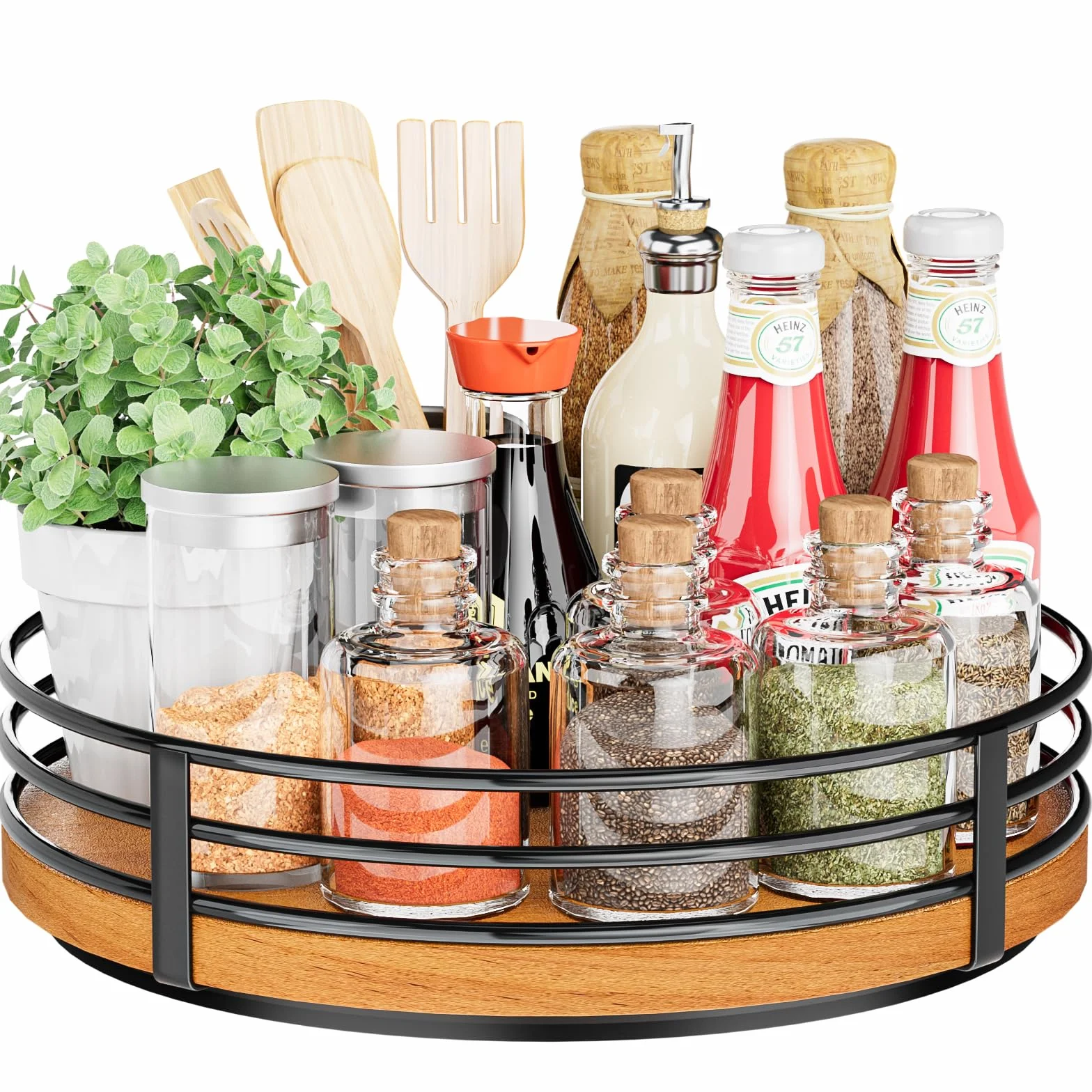 OVICAR Wood Lazy Susan Gramofon Organizer – 28 cm, okrągły, drewniany, leniwy Susan, do szafki, kuchni, stołu, spiżarni, łazienki, kawiarni, baru, przechowywania przypraw, dekoracja domu
