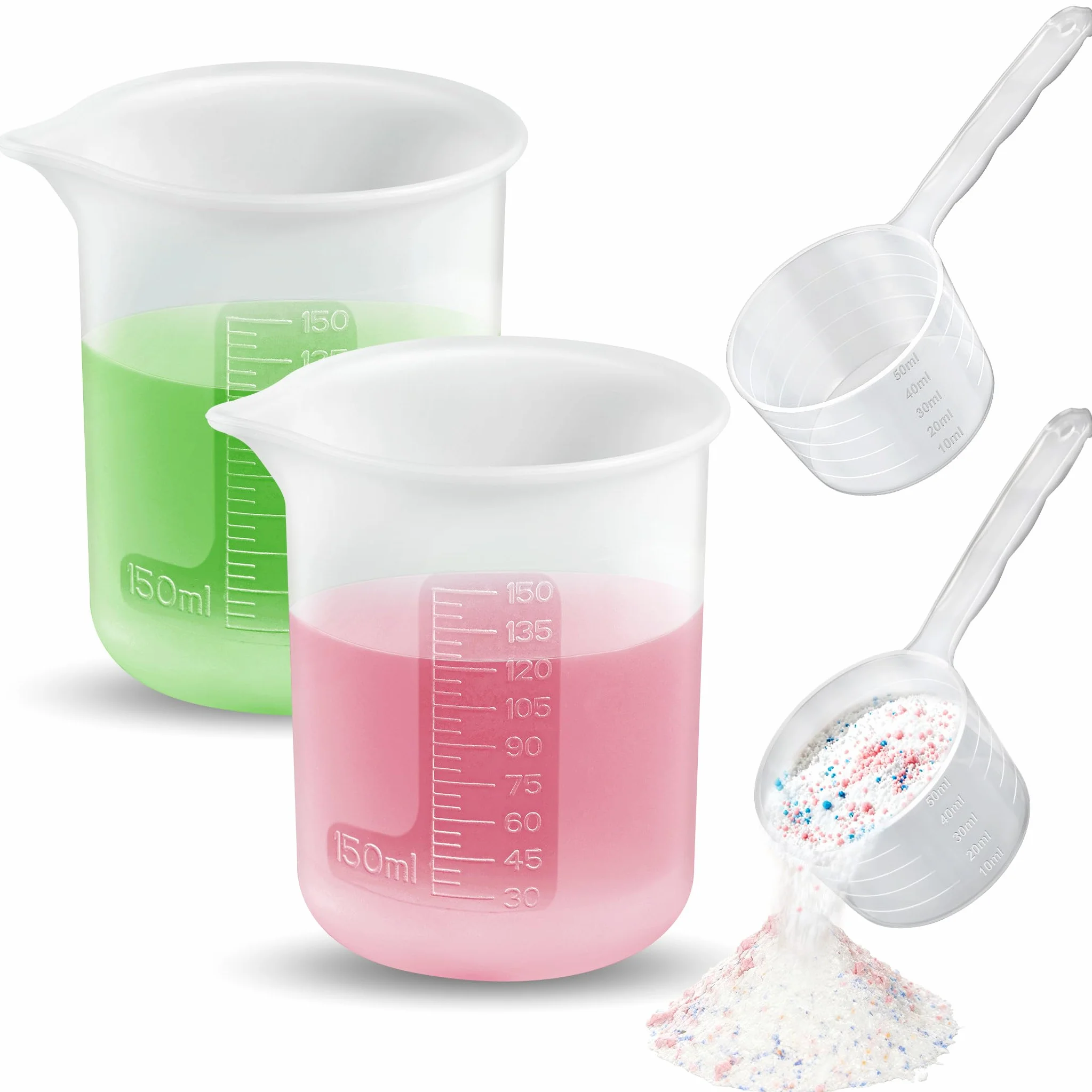 ecooe 4 sztuki pomoc w dozowaniu proszku do prania 150ML + łyżka miarowa 50ML do środka piorącego, kulka dozująca do prania do pralki
