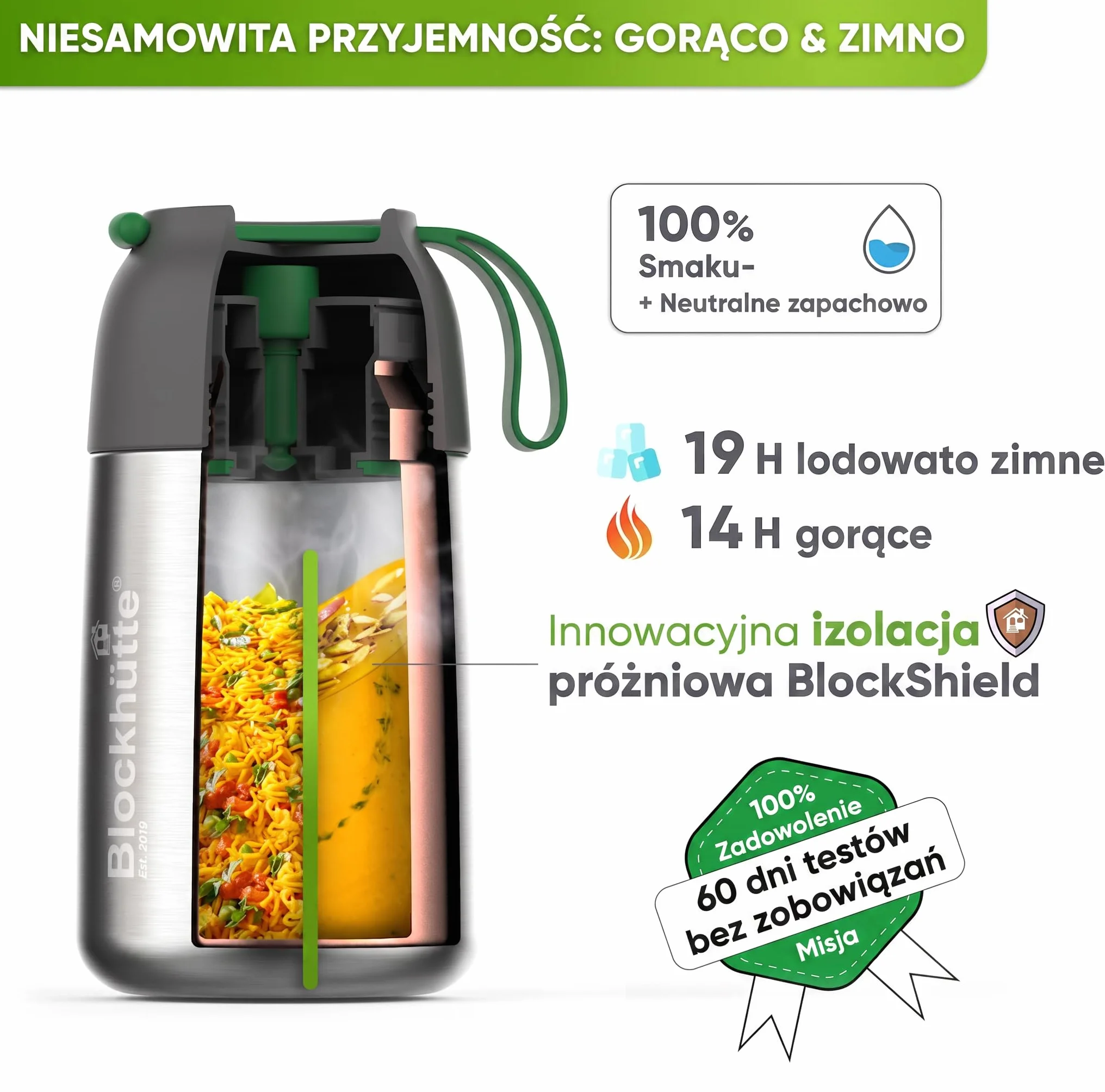Blockhütte Kubek termiczny na żywność, 530 ml, ze stali nierdzewnej, dla dzieci, bez BPA, szczelny, z zaworem antypróżniowym, nadaje się do mycia w zmywarce