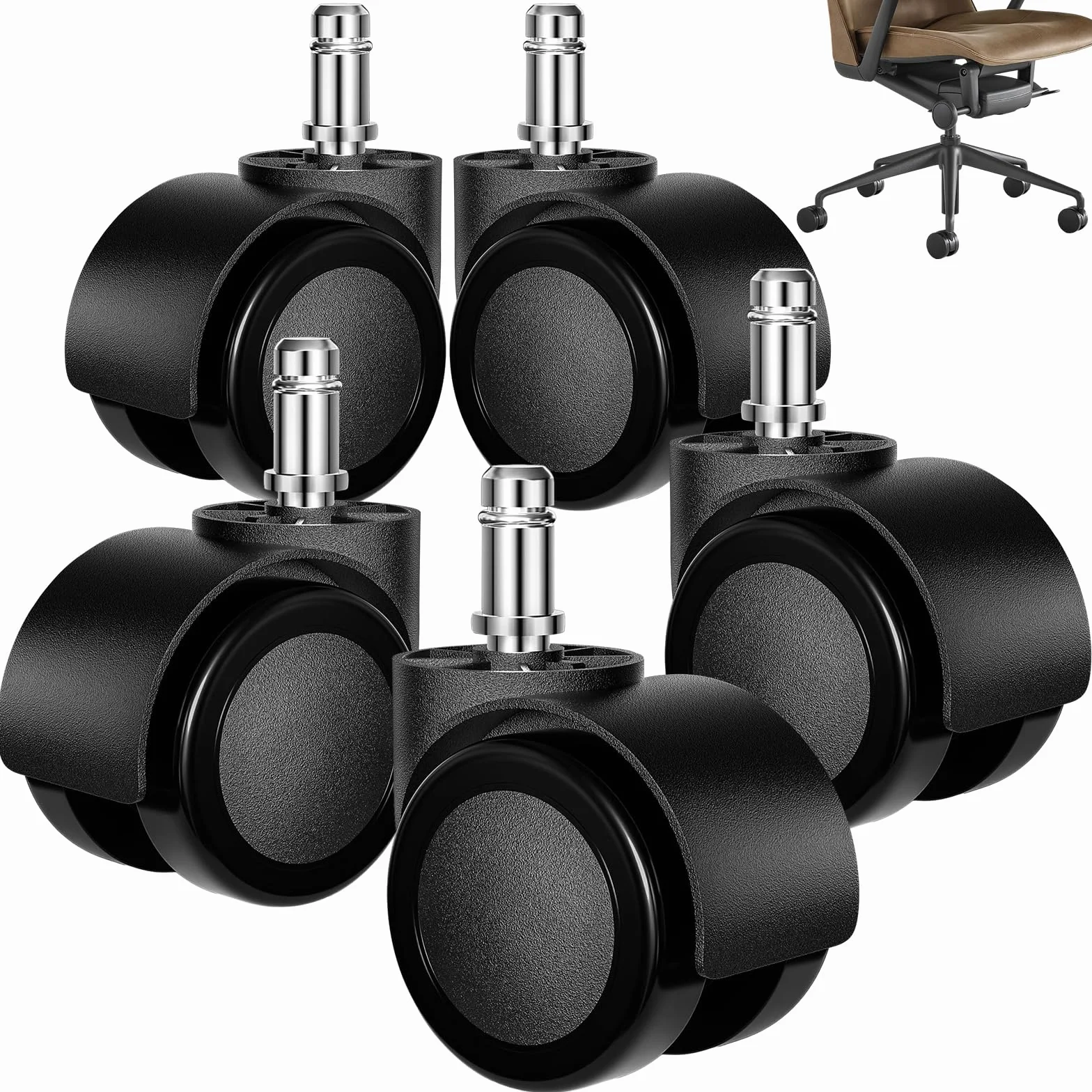 Kółka do krzeseł biurowych 11 mm x 22 mm gumowe obrotowe 360° zestaw 5-200 kg ciche odporne na ścieranie