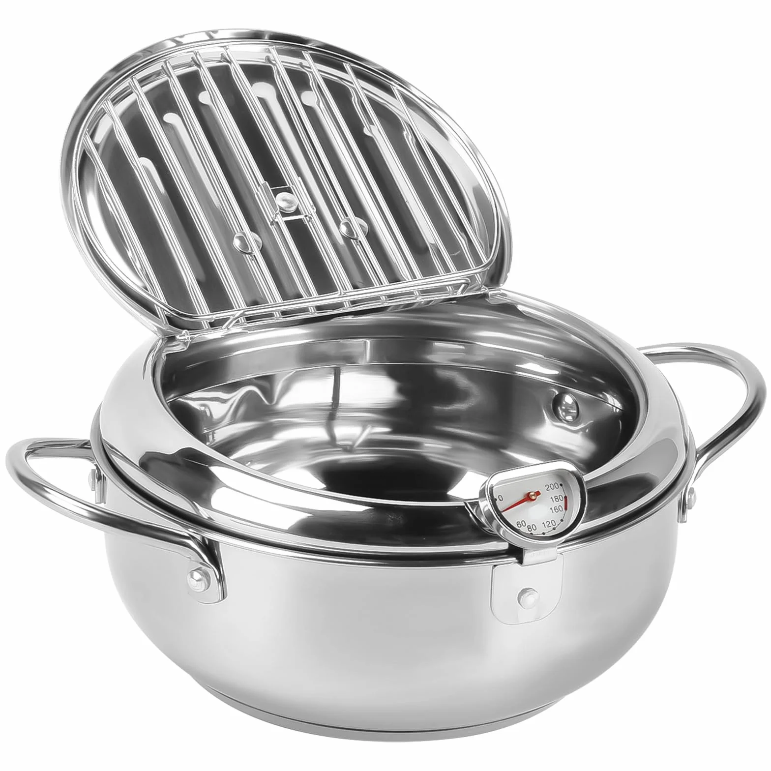 Garnek do smażenia ze stali nierdzewnej 304, japońska frytkownica z termometrem 24 cm