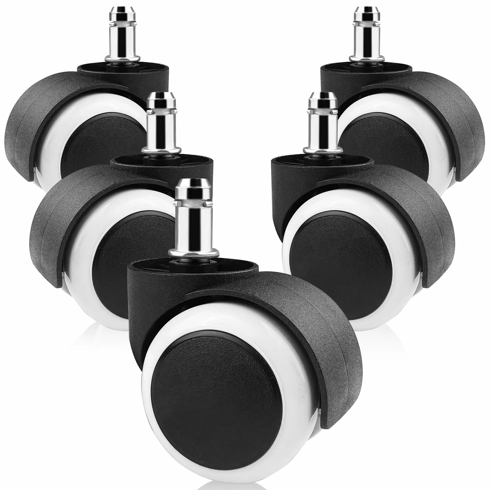 Kółka do foteli biurowych 11 mm x 22 mm podwójne ciche do twardych podłóg 5 szt Biały
