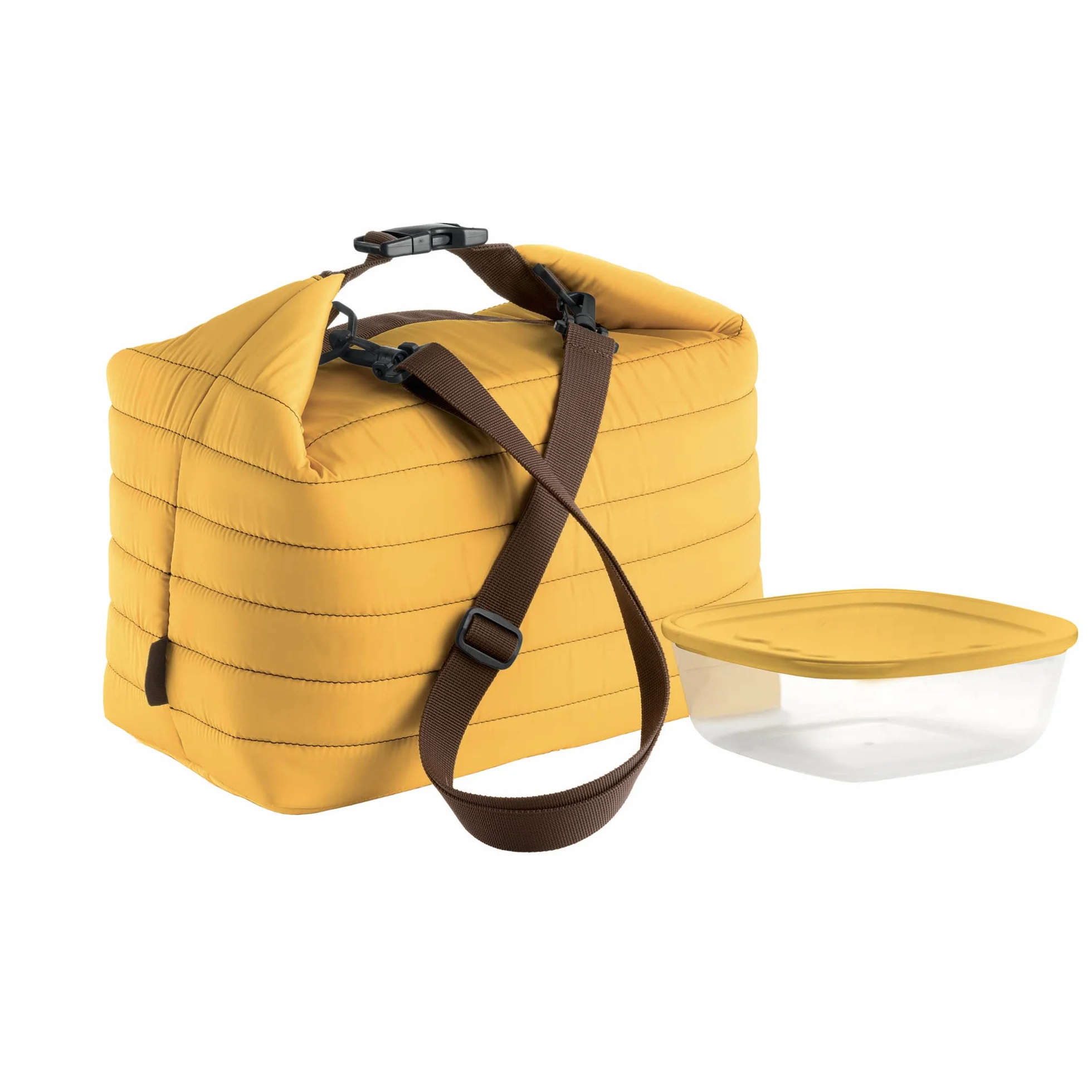 Guzzini - On The Go, Duża torba termiczna z pojemnikiem - Ochra, Torba 30 x 18 x h30 cm, Pojemnik 19,6 x 19,6 x h7 cm, 1400 cc - 032903165