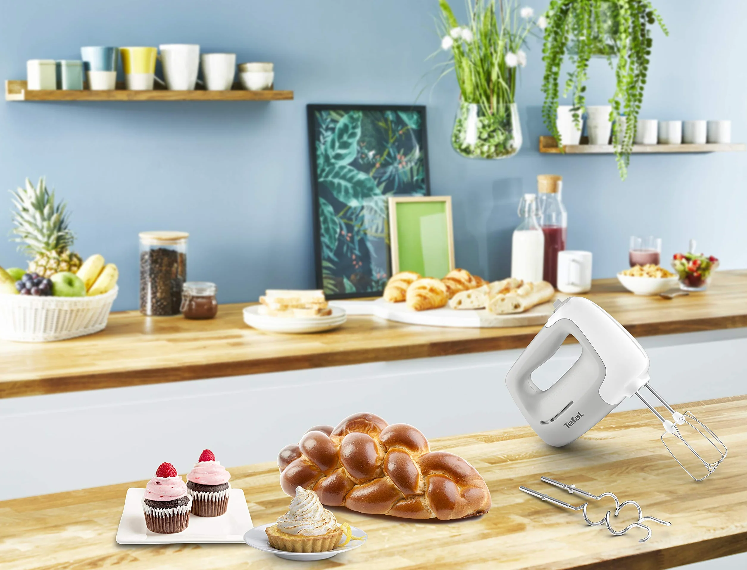 TEFAL HT450B PREP'MIX, mikser ręczny, 450W, 2 trzepaczki, 5 prędkości, 2 haki do zagniatania ciasta, ergonomiczny uchwyt, biały/szary