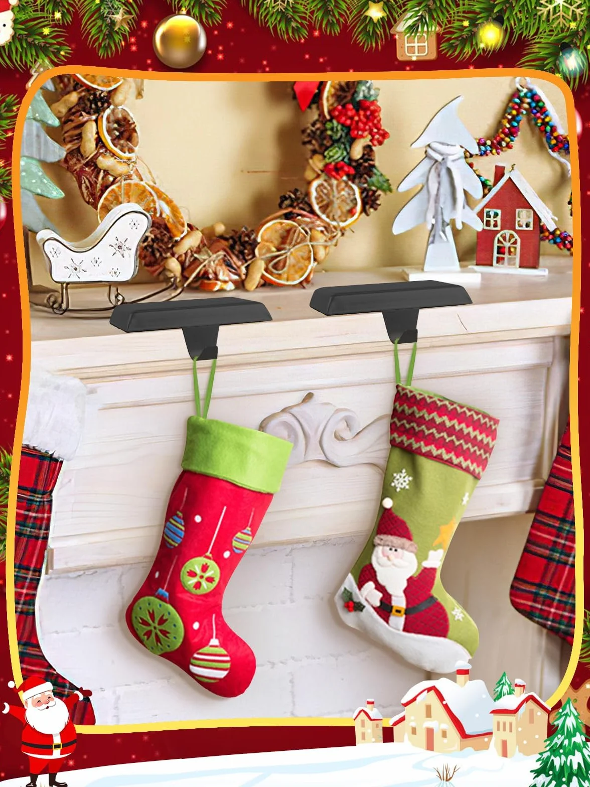 EBANKU Świąteczny uchwyt na skarpety, black 8 szt. metalowe haczyki do zawieszania, antypoślizgowy wiszący hak do kominka, wieszaki na pończochy，Christmas Stocking Hanger