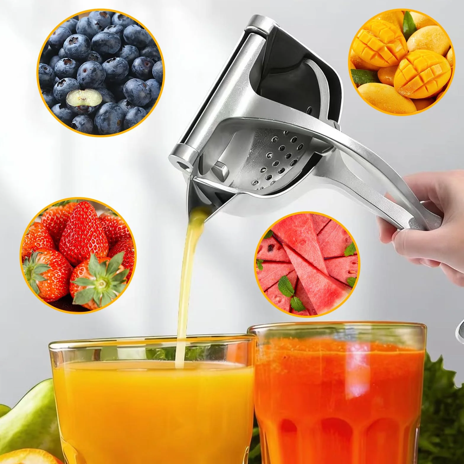 Ręczna wyciskarka do soków ze stali nierdzewnej, wyciskarka do cytrusów, cytryn, pomarańczy, limonek, granatów, wytrzymała ręczna wyciskarka do owoców, bezpieczna wyciskarka do owoców do baru