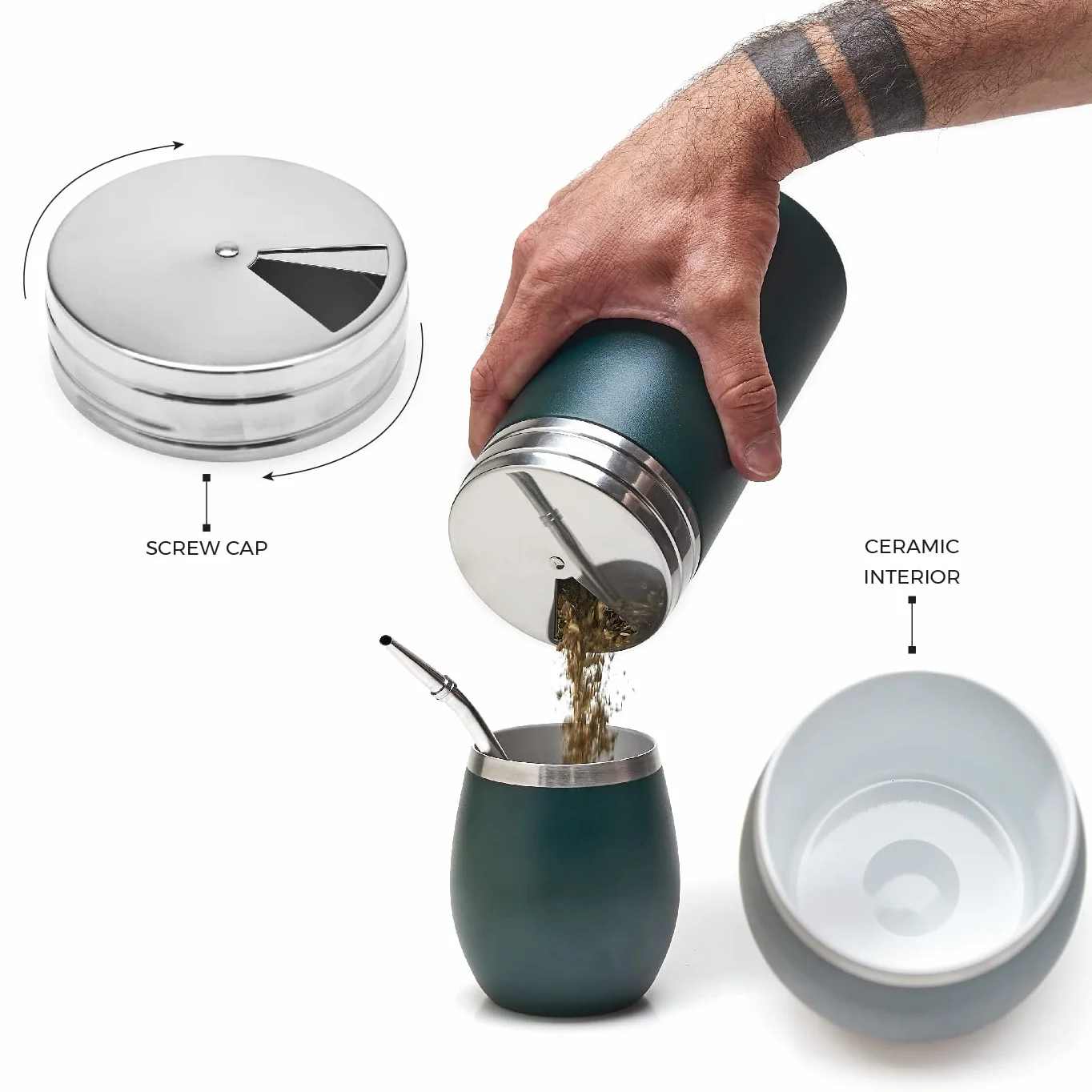BALIBETOV Kompletny zestaw Yerba Mate – Mate Gourd, butelka izolacyjna, pojemnik Yerba, dwie szklanki bombila i szczotka do czyszczenia 304 18/8