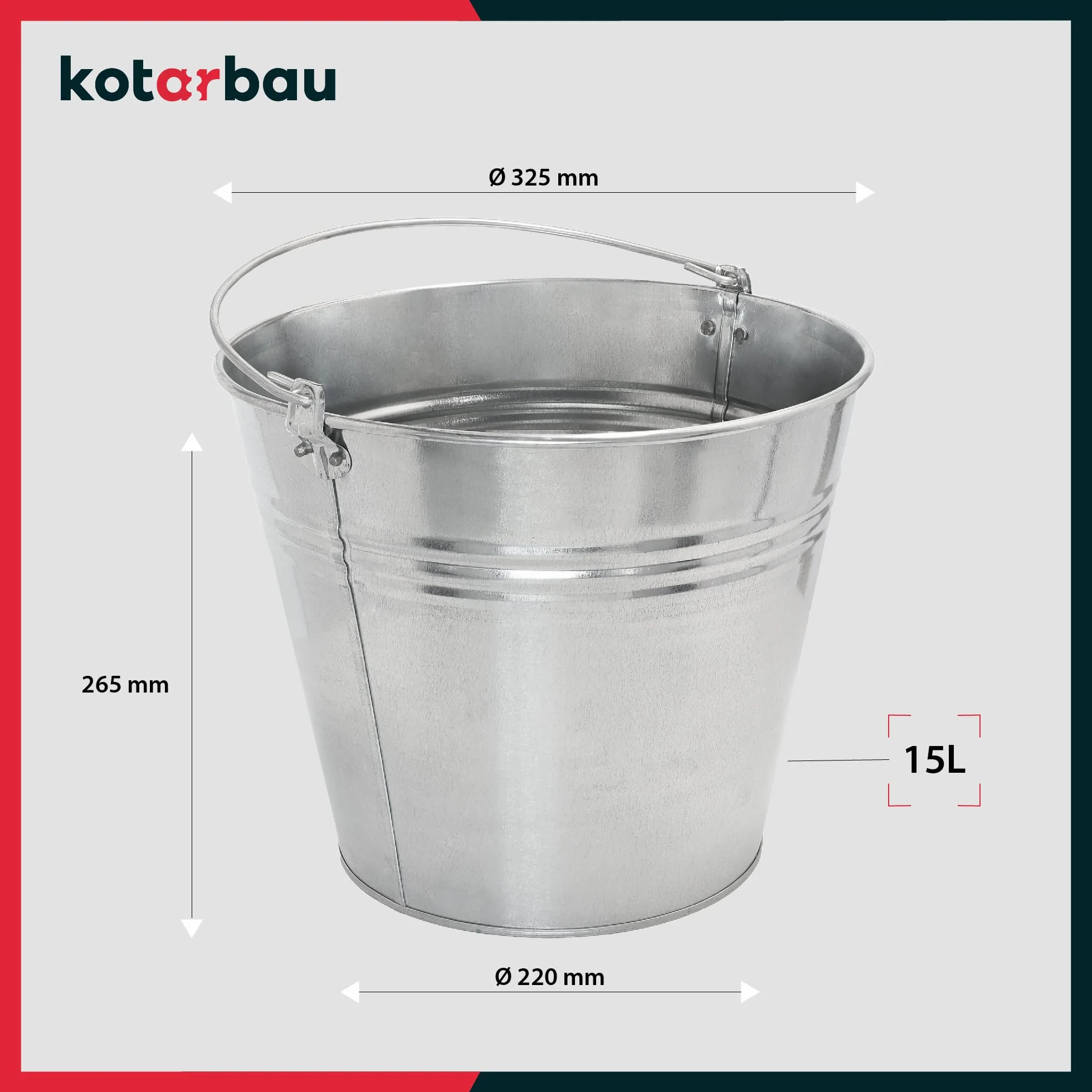 KOTARBAU® Wiadro Metalowe 15 L Stalowe Ocynkowane
