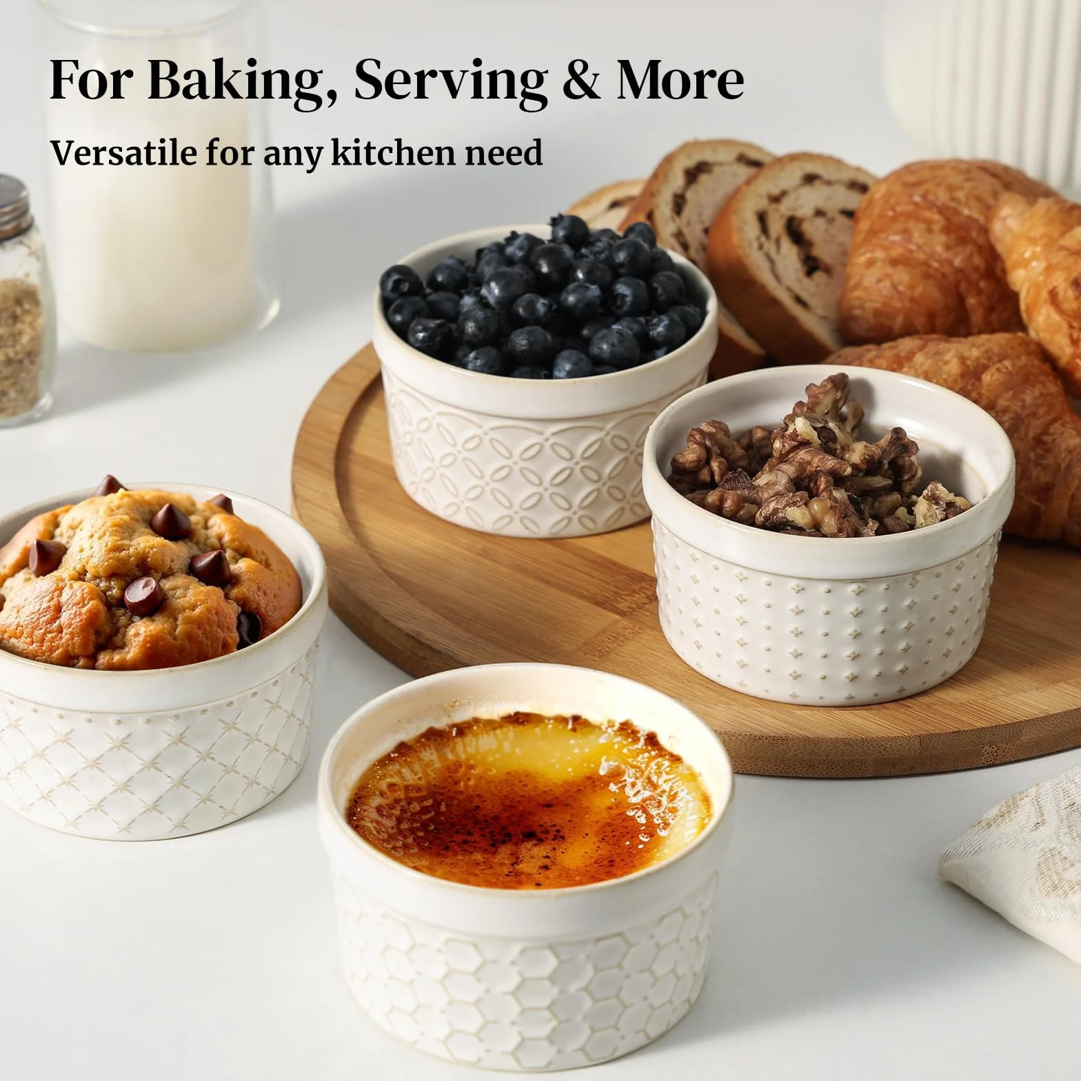 DOWAN Ramekins do piekarnika z pokrywkami 170 ml zestaw 6 ceramicznych misek do crème brûlée, sufletu, sosów