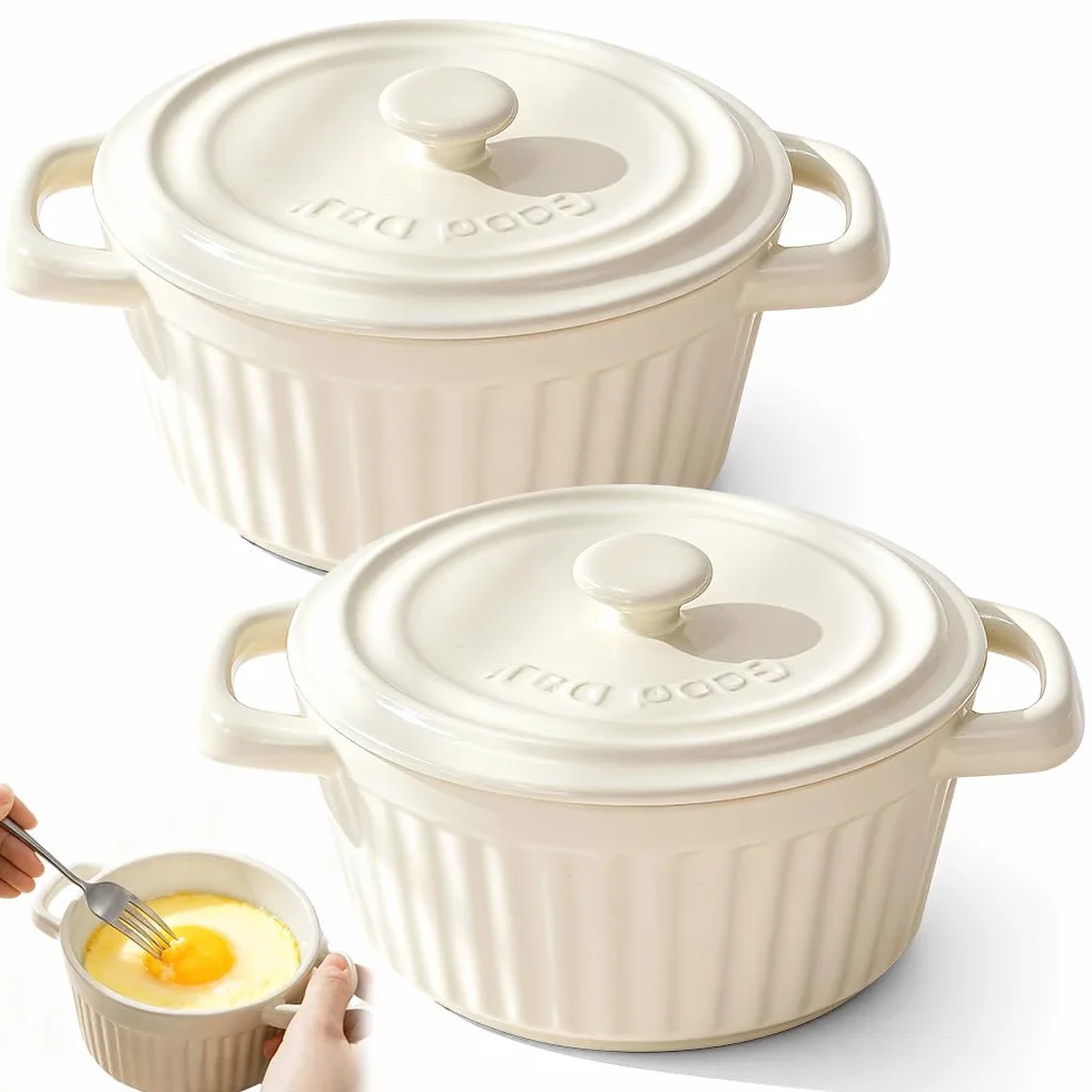Mini Cocotte naczynie do zapiekania z pokrywką, małe porcelanowe naczynie z uchwytami, ceramiczne, małe foremki do duszenia, mini brytfanna do lasagne, sufletu, piekarnika, kuchenki mikrofalowej